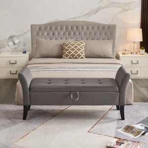 51.5" Bed Bench With Storage Grey Velvet