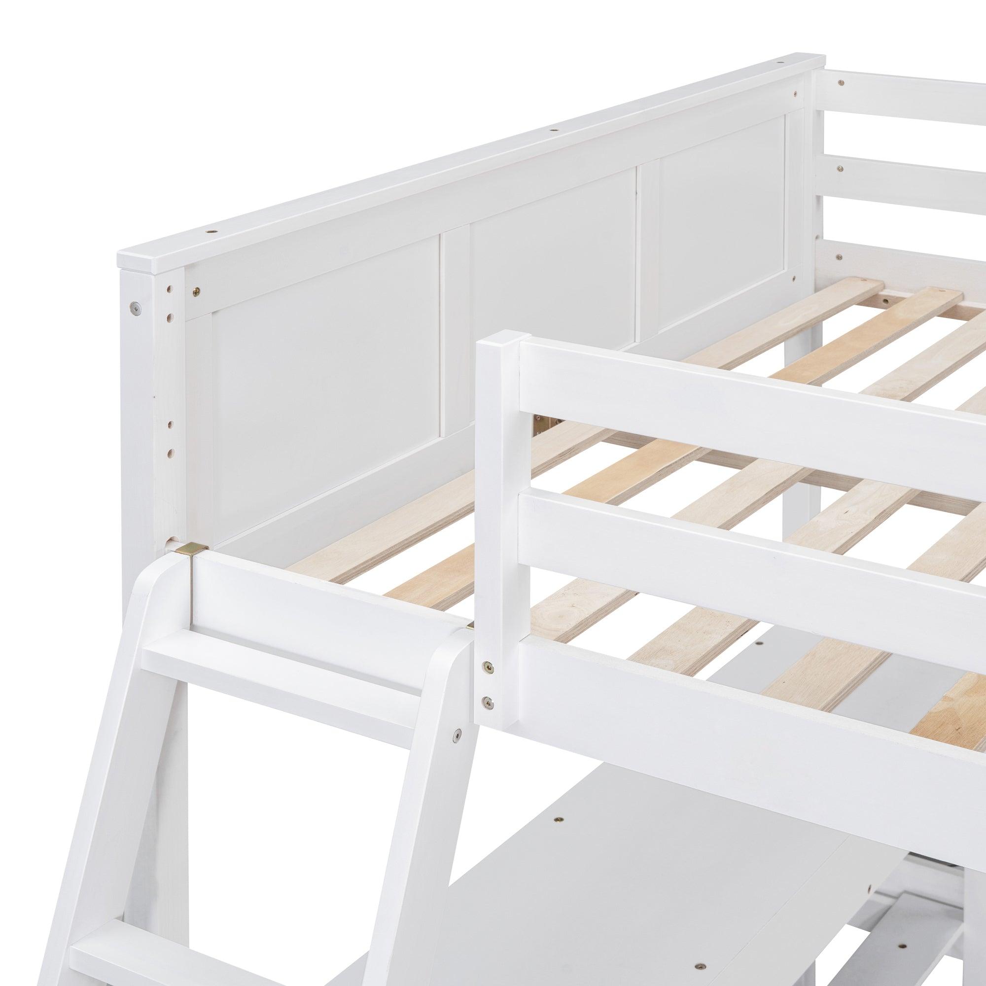 Full Over Full Bunk Bed with Desk, White