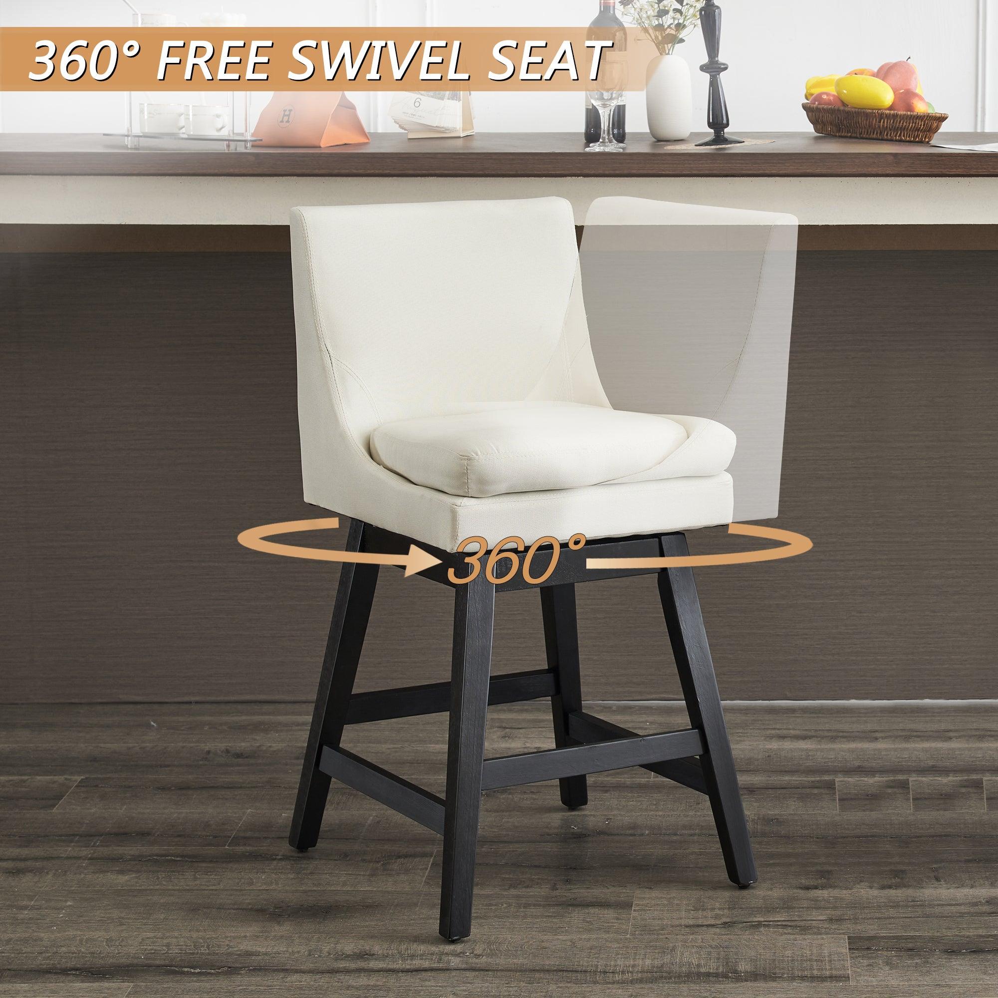 26" Upholstered High Back & Footrest Counter Swivel Bar Stools - Set Of 2 - Cream White