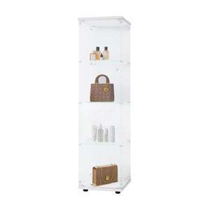 Glass Display Cabinet 4 Shelves with Door, Floor Standing Curio Bookshelf for Living Room Bedroom Office, White