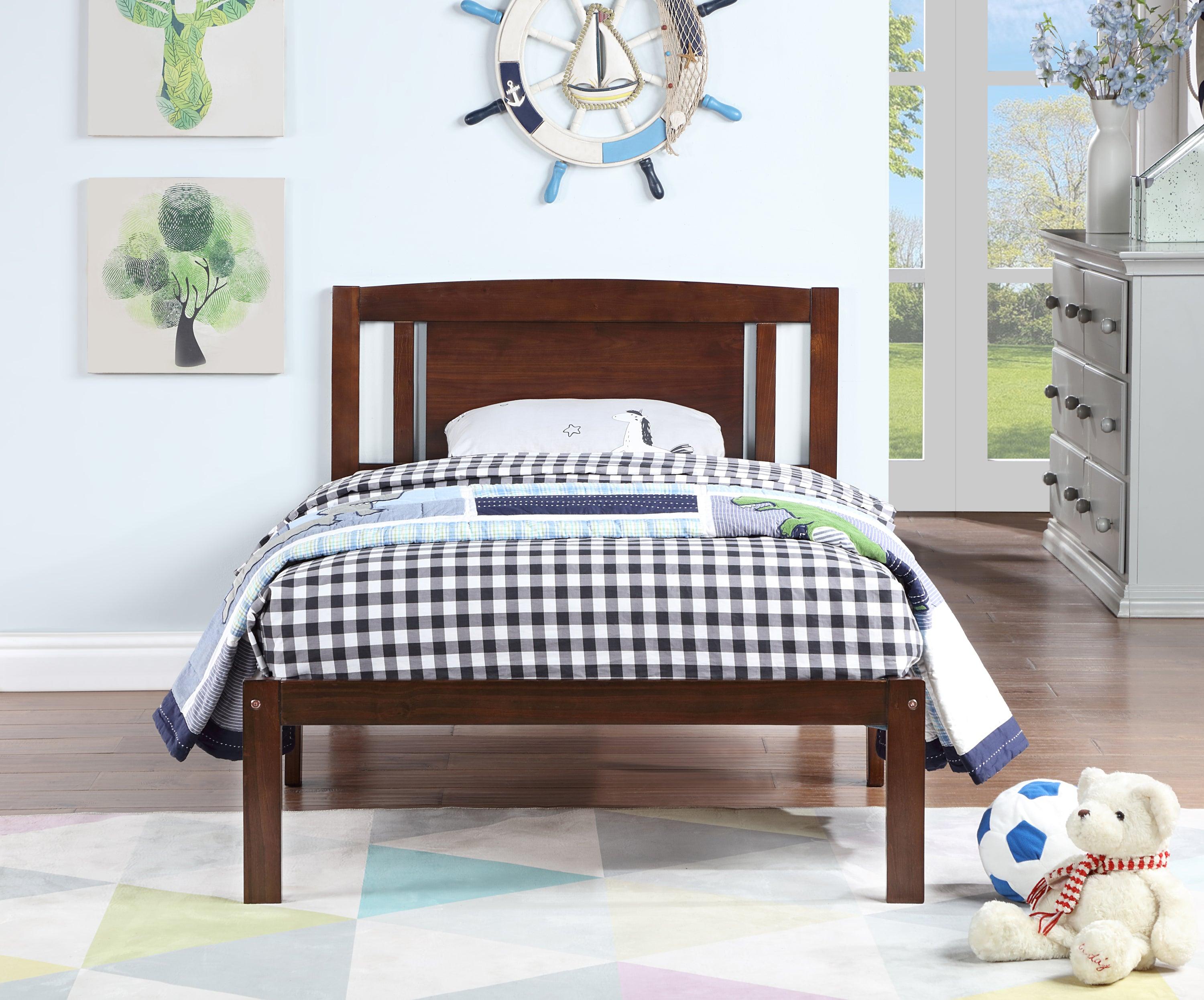 🆓🚛 Twin Size Bed, Wood Platform Bed Frame With Headboard for Kids, Slatted, Dark Walnut