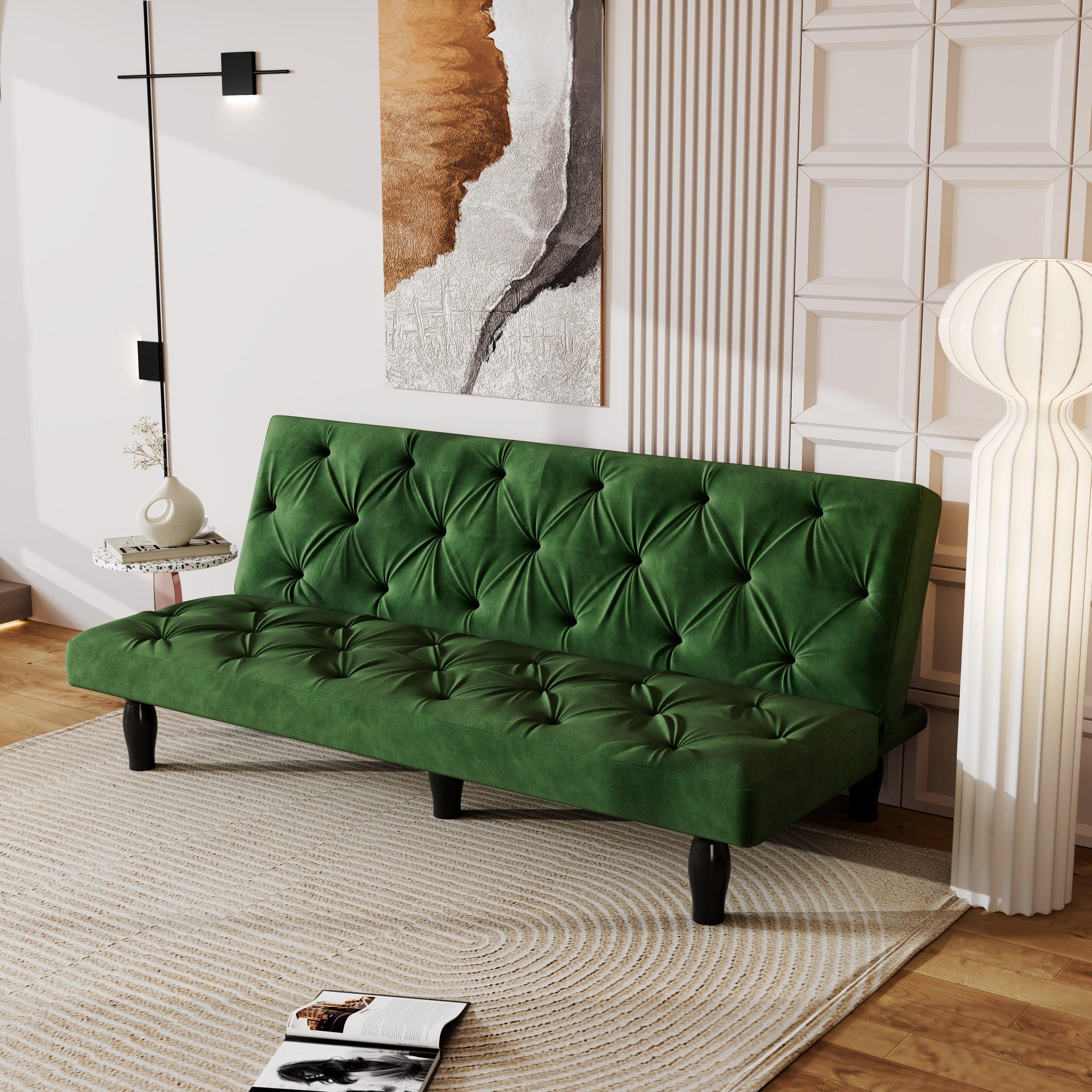 🆓🚛 66" Convertible Velvet Sofa Bed, Green