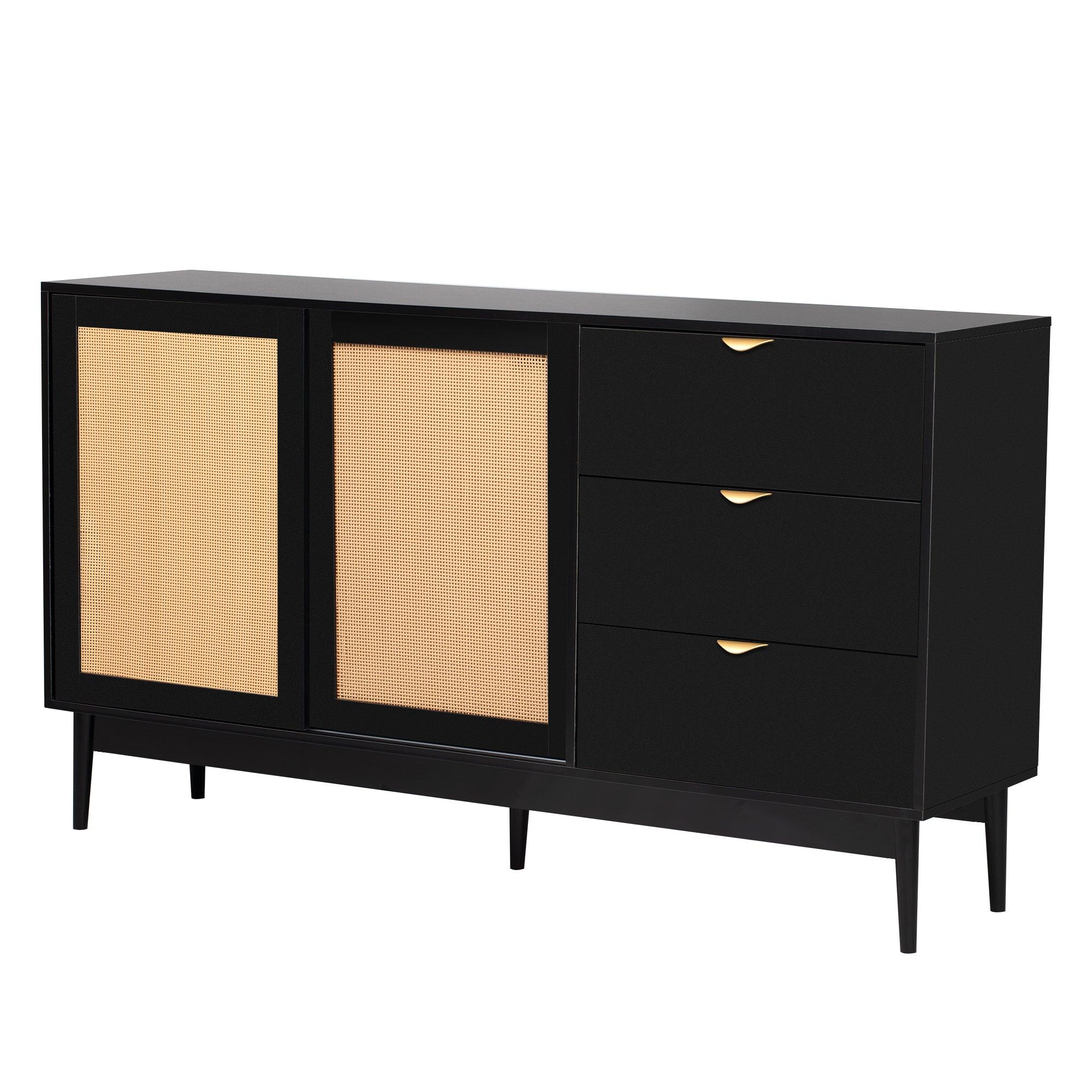 Featured Two-door Storage Cabinet with Three Drawers and Metal Handles , Suitable for Corridors, Entrances, Living rooms, and Study