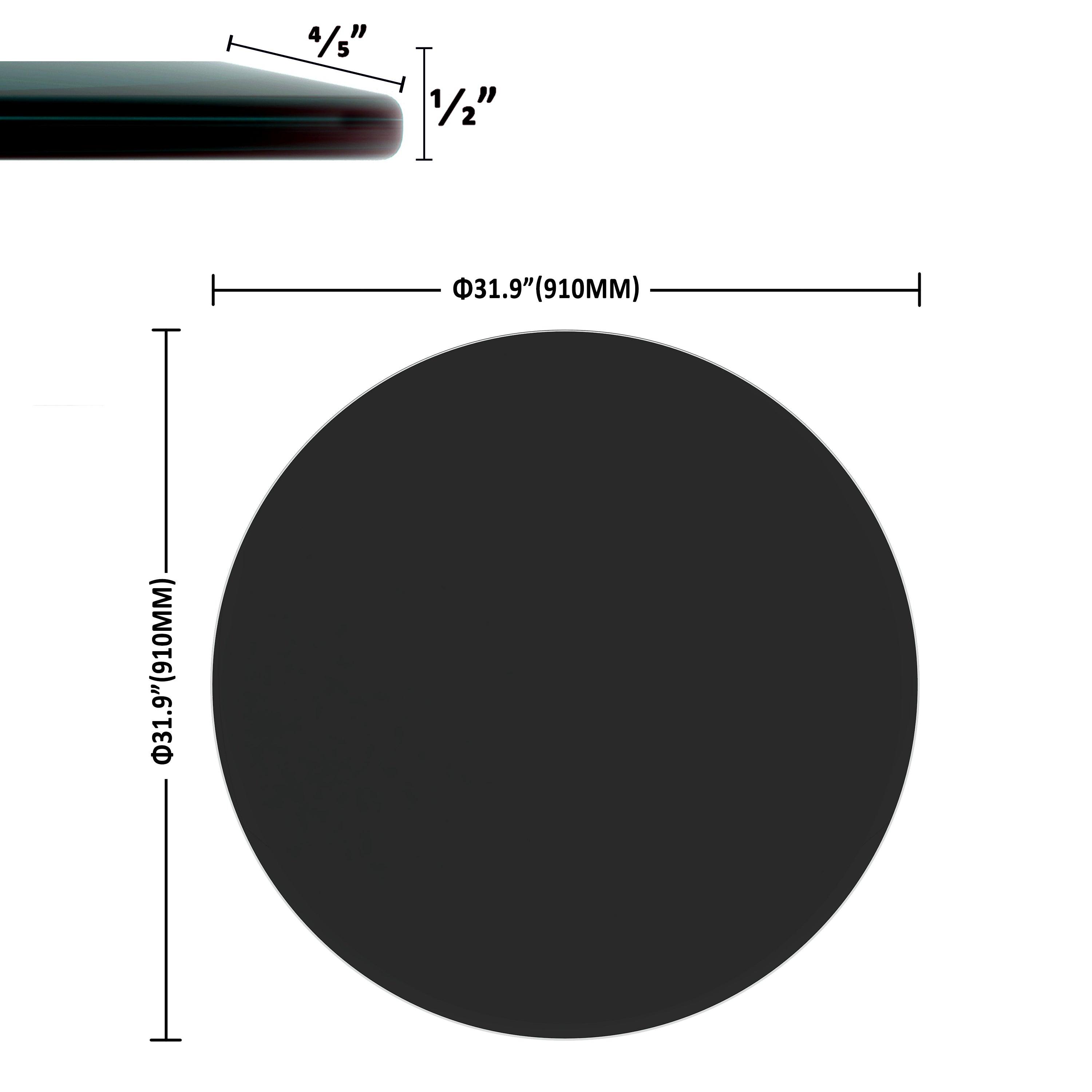 CALMY 36" Inch Round Tempered Glass Table Top black Glass 1/2" Inch Thick Beveled Polished Edge