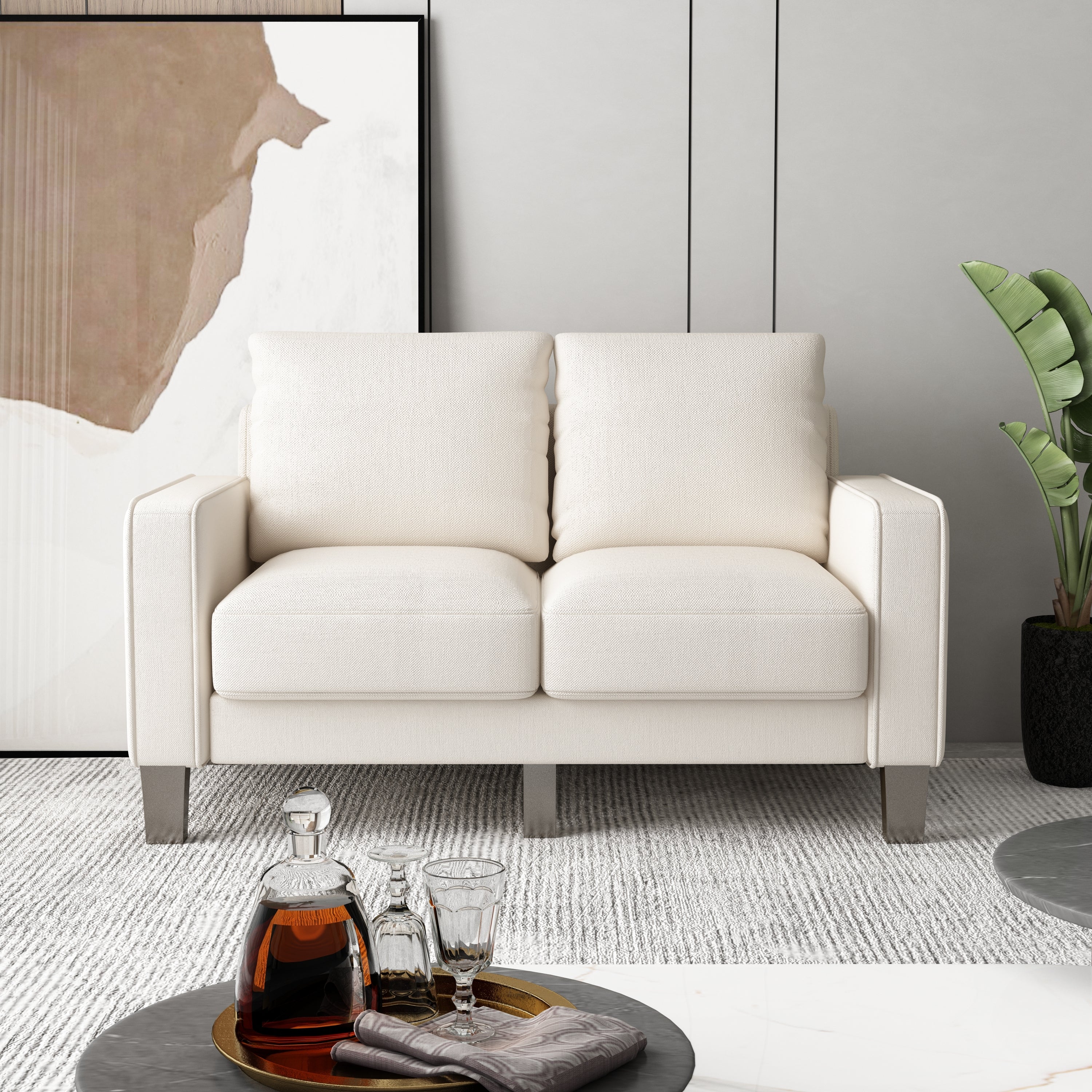 53" Modern Living Room Furniture Loveseat, Beige Fabric