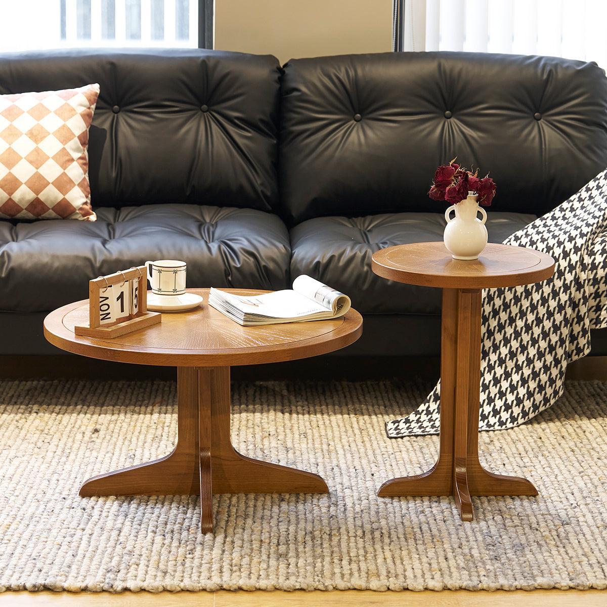 🆓🚛 2-Piece Modern Farmhouse Living Room Coffee Table Set, Stylish & Elegant Nesting Round Wooden Table, Side End Table Set for Living Room, Bedroom