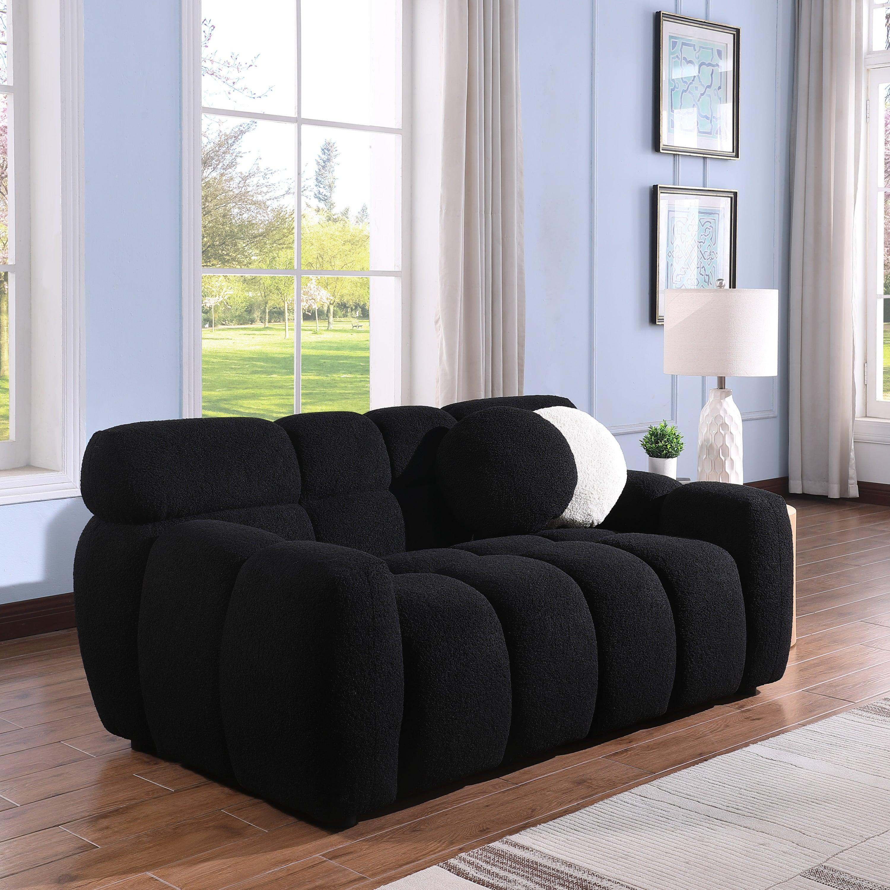 🆓🚛 64.96 Length, 35.83" Deepth, Human Body Structure for Usa People, Marshmallow Sofa, Boucle Sofa, 2 Seater, Black
