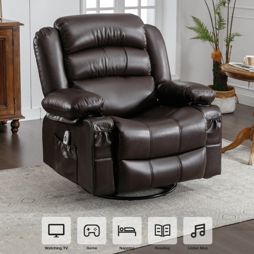 Massage Swivel Rocker Recliner Chair with Vibration Massage and Heat Ergonomic Lounge Chair for Living Room, Rocking Function and Side Pocket, 2 Cup Holders, USB Charge Port