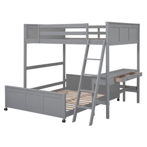 Full Over Full Bunk Bed with Desk, Gray