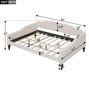 Full Size Upholstered Tufted Daybed, Beige