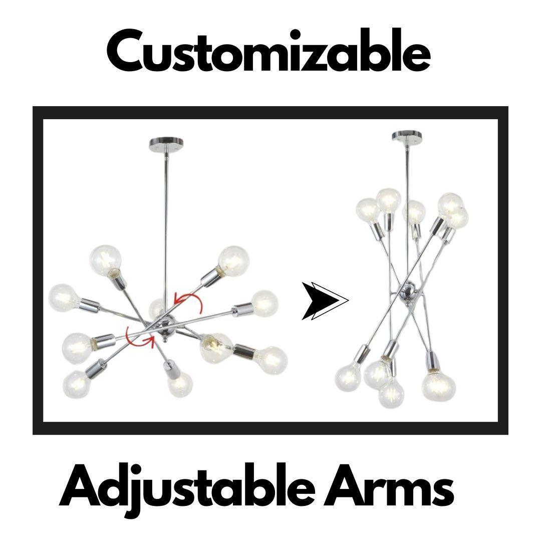 🆓🚛 Modern Sputnik Chandelier Lighting 10 Lights With Adjustable Arms Chrome Pendant Lighting