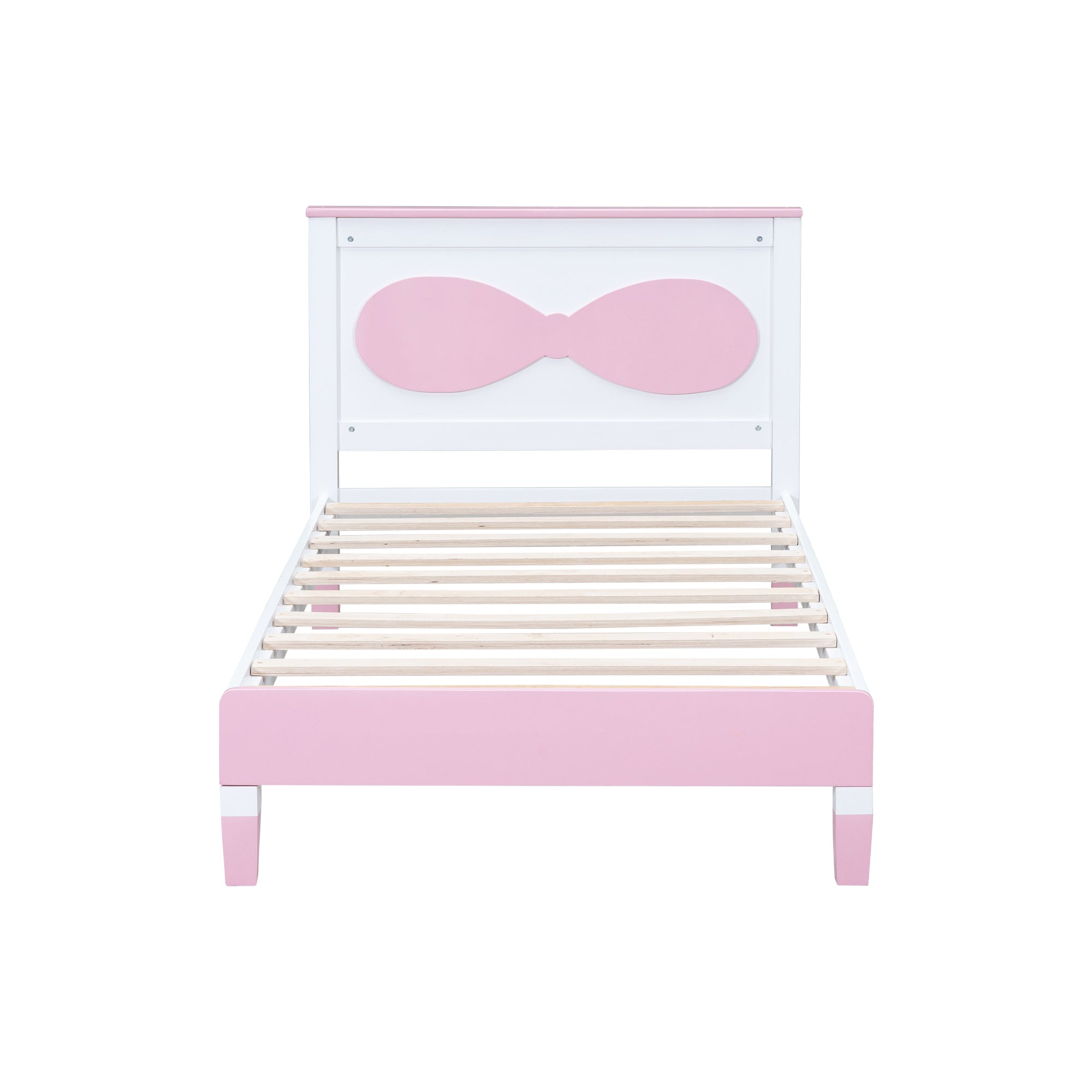 Twin Size Wooden Bow Bed for Girls, Pink