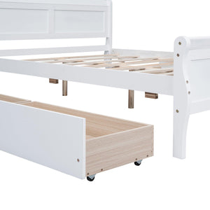 Full Size Wood Platform Bed with 4 Drawers and Streamlined Headboard & Footboard, White