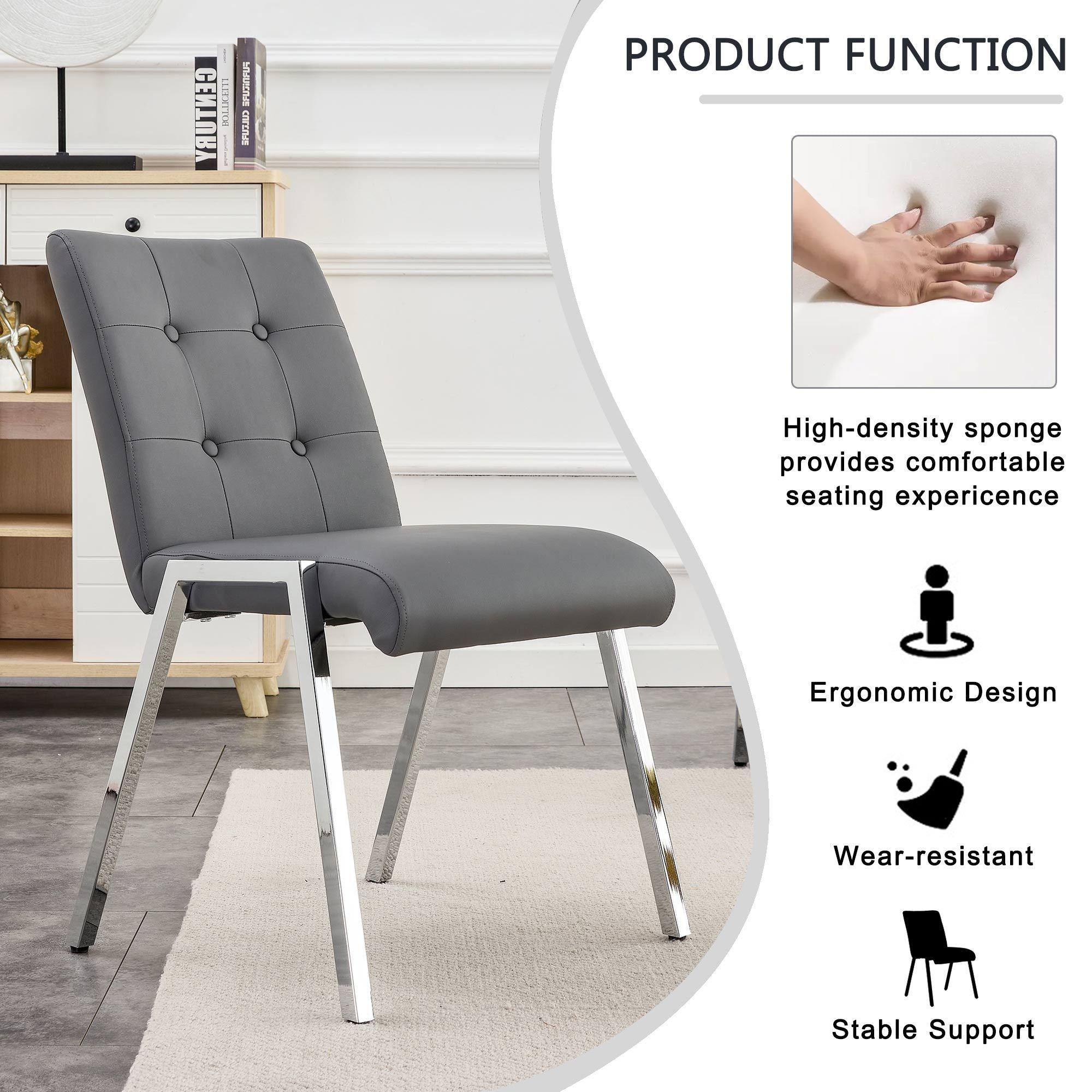 Grid armless high back dining chair, 2-piece set, office chair. Suitable for restaurants, living rooms, kitchens, and offices. Grey chair and electroplated metal legs XS-0809