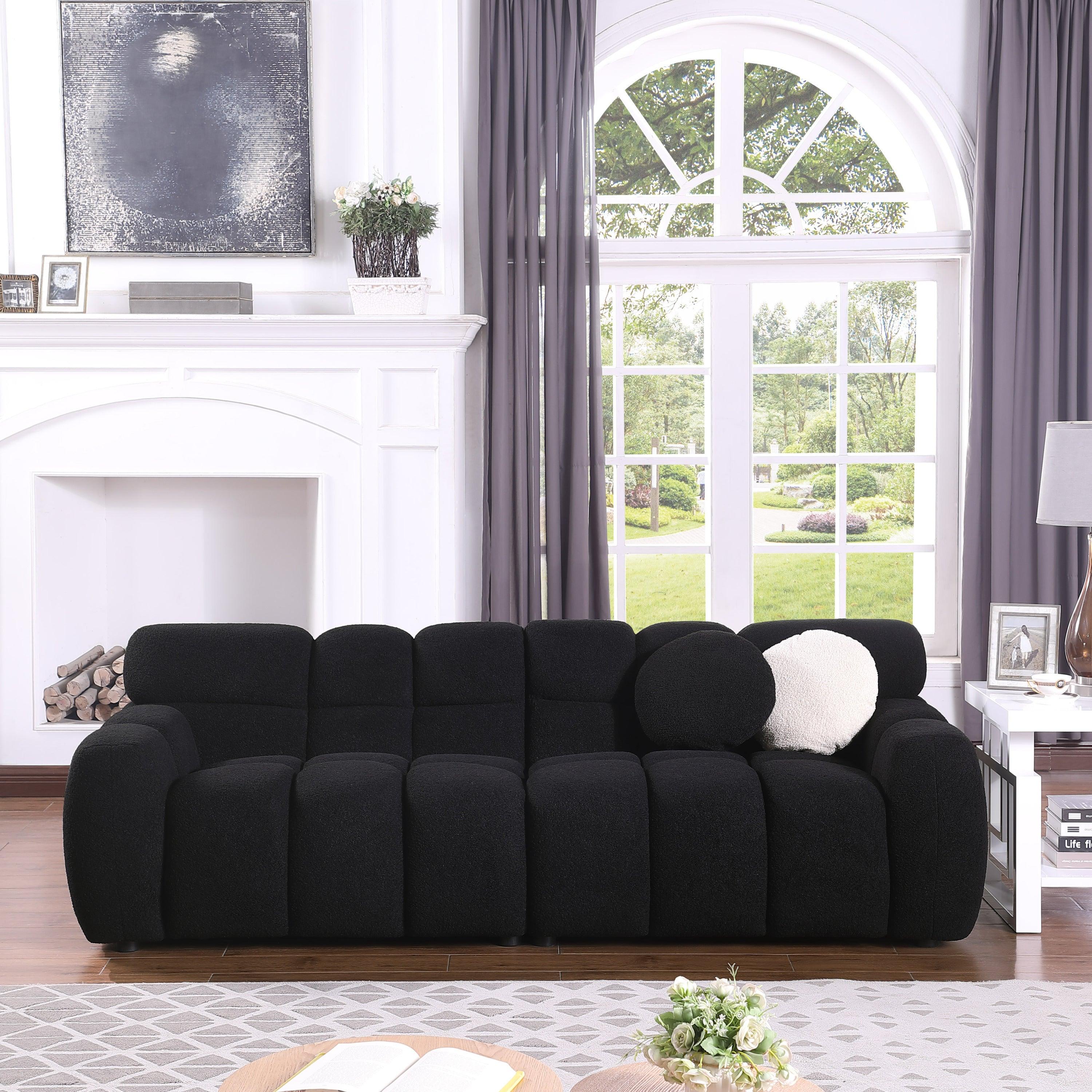 🆓🚛 87.4 Length, 35.83" Deepth, Human Body Structure for Usa People, Marshmallow Sofa, Boucle Sofa, 3 Seater, Black