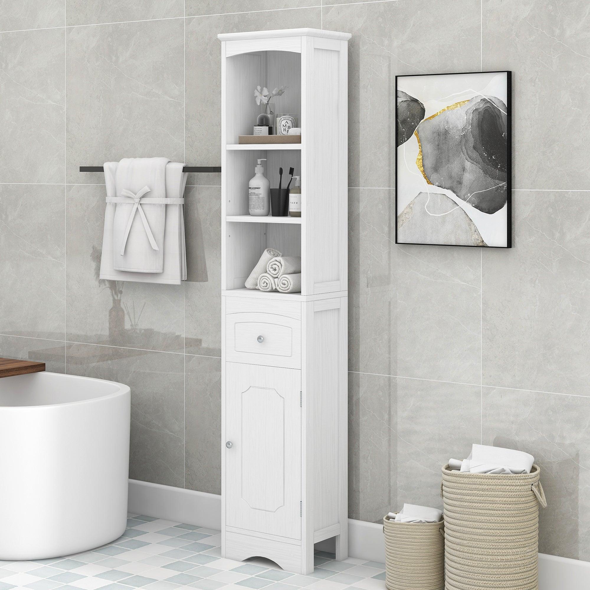 🆓🚛 Tall Bathroom Cabinet, Freestanding Storage Cabinet With Drawer, Adjustable Shelf, White