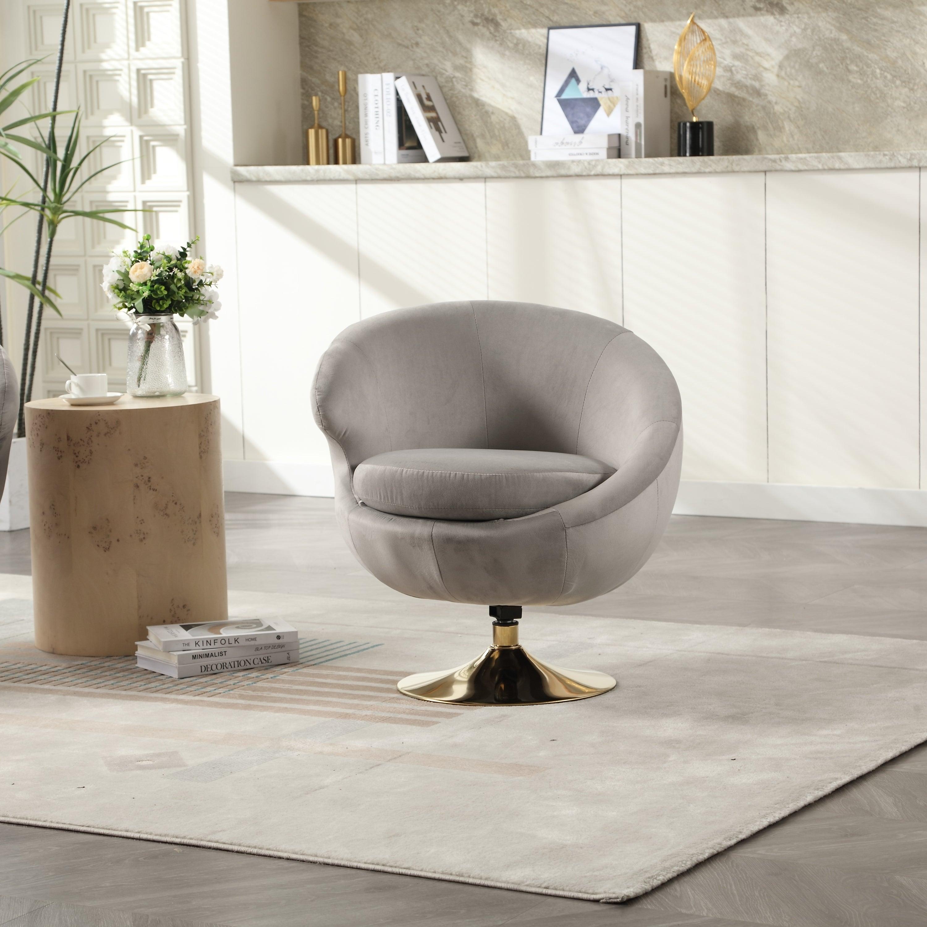 🆓🚛 360 Degree Swivel Cuddle Barrel Velvet Rtl Accent Chair, Gray