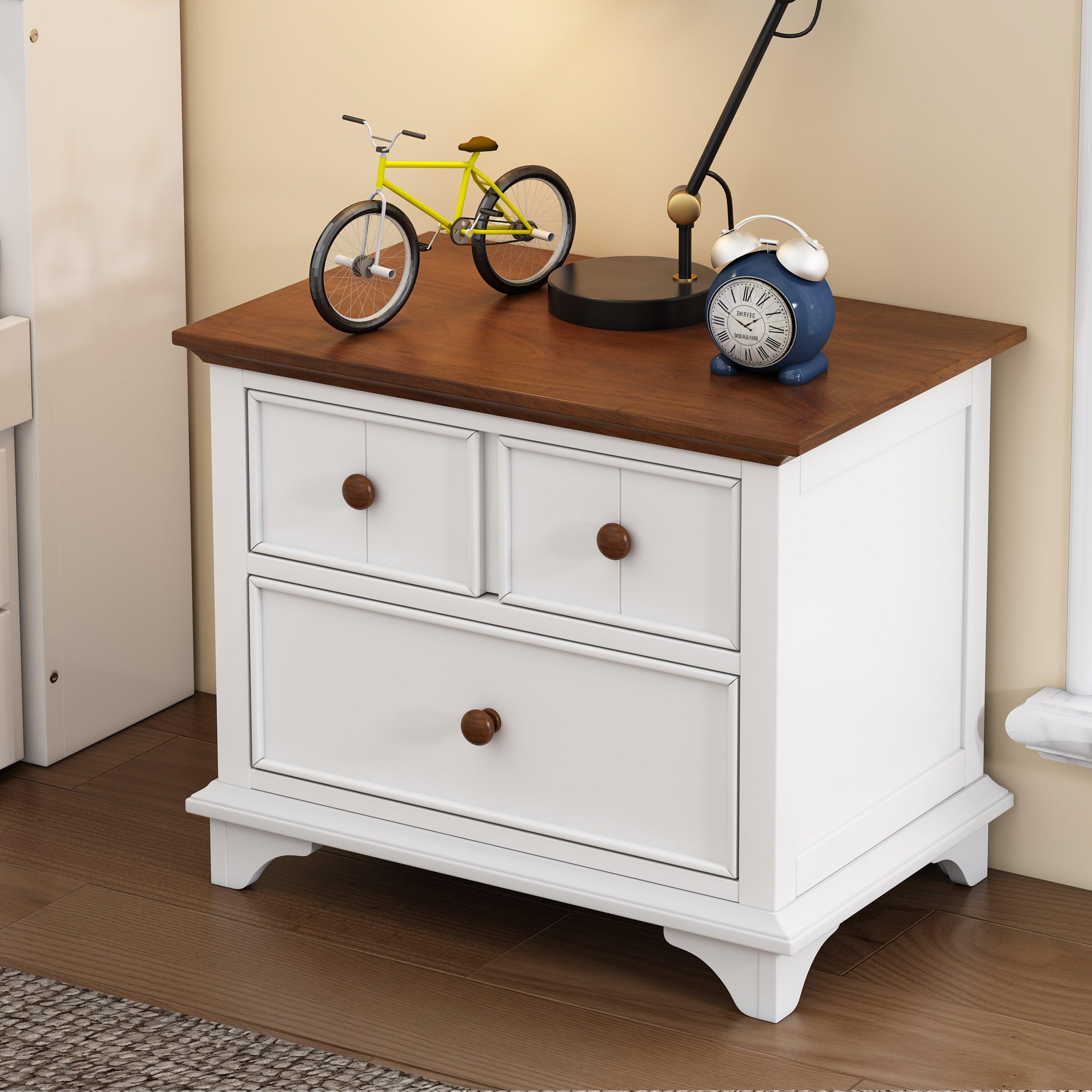 🆓🚛 Icehot Two-Drawer Nightstand for Bedroom - White+Walnut