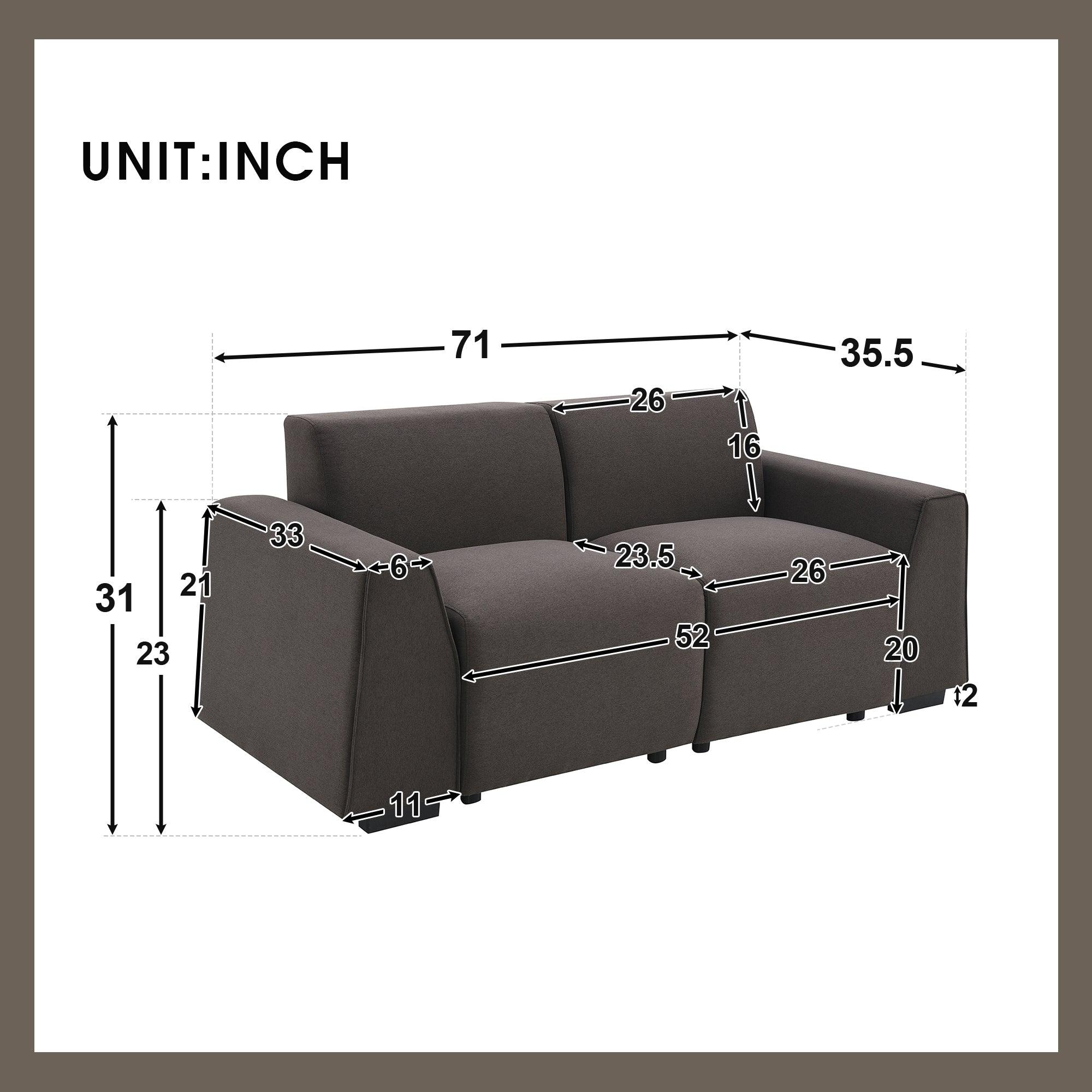 71*35.5" Modern Linen Fabric Sofa, Stylish And Minimalist 2-3 Seat Couch, Easy To Install, Exquisite Loveseat With Wide Armrests For Living Room, Bedroom, Apartment, Office, 2 Colors