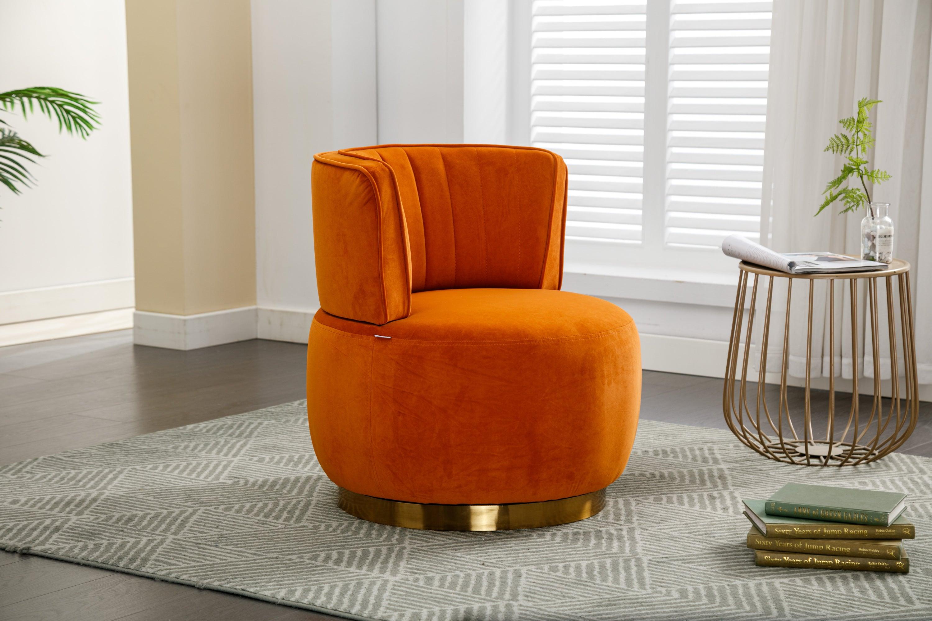 🆓🚛 360 Degree Swivel Cuddle Barrel Accent Round Arm Chair, Orange