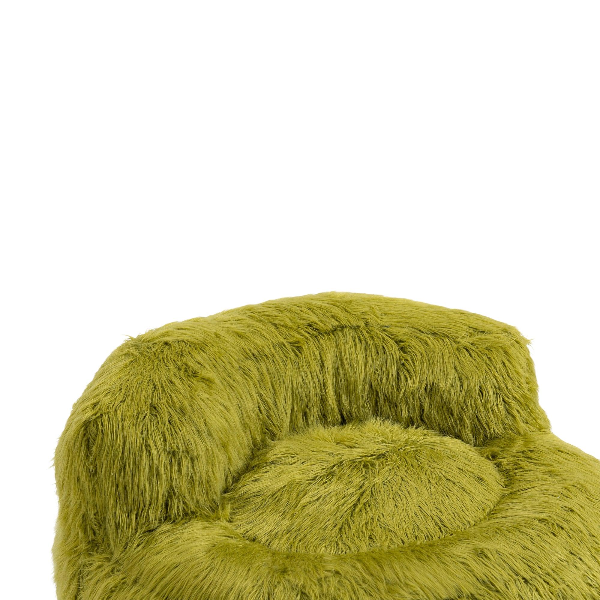 Gramanda 2-In-1 Bean Bag Chair Faux Fur Lazy Sofa & Ottoman Footstool For Adults And Kids - Olive