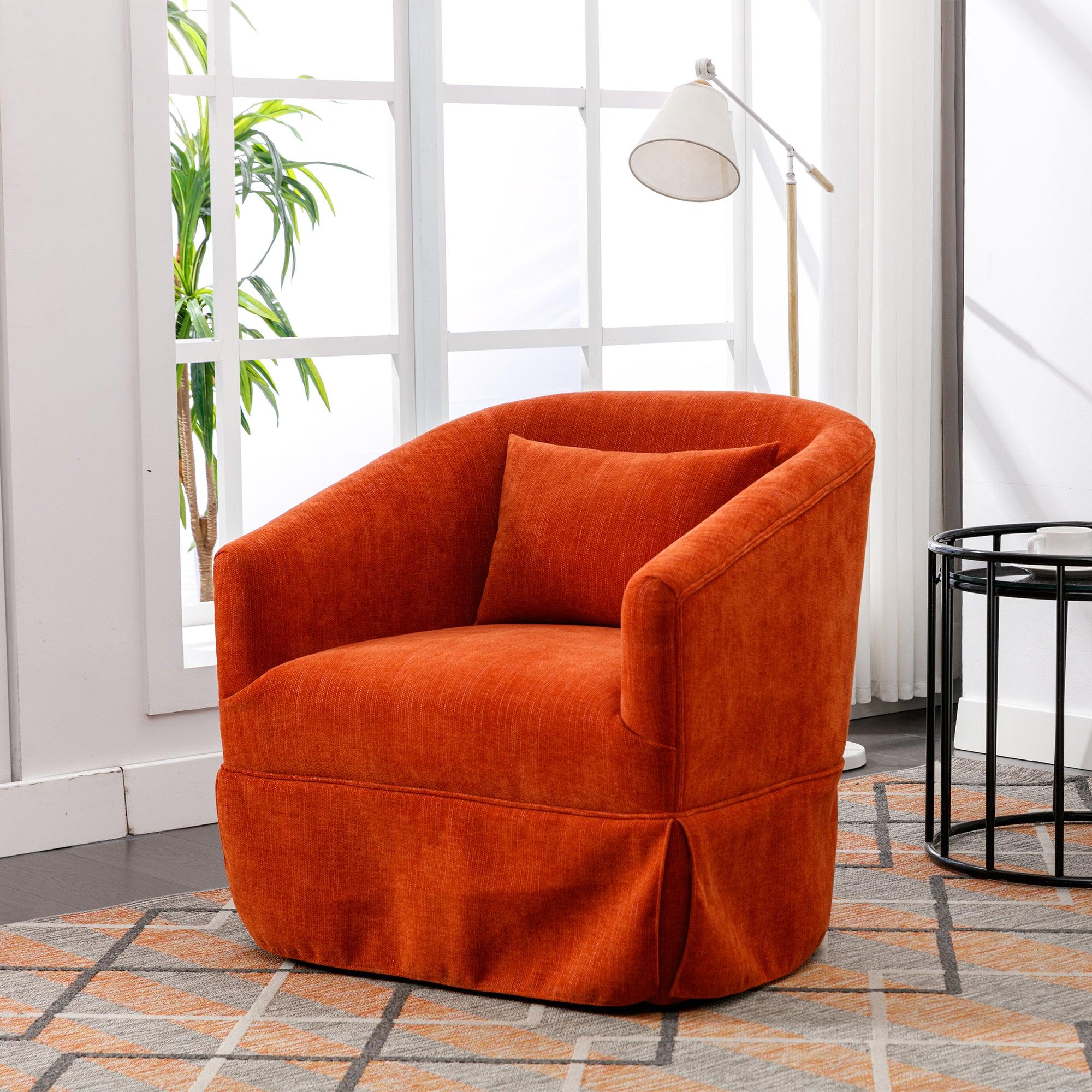 🆓🚛 360-Degree Swivel Accent Armchair, Linen Blend, Orange