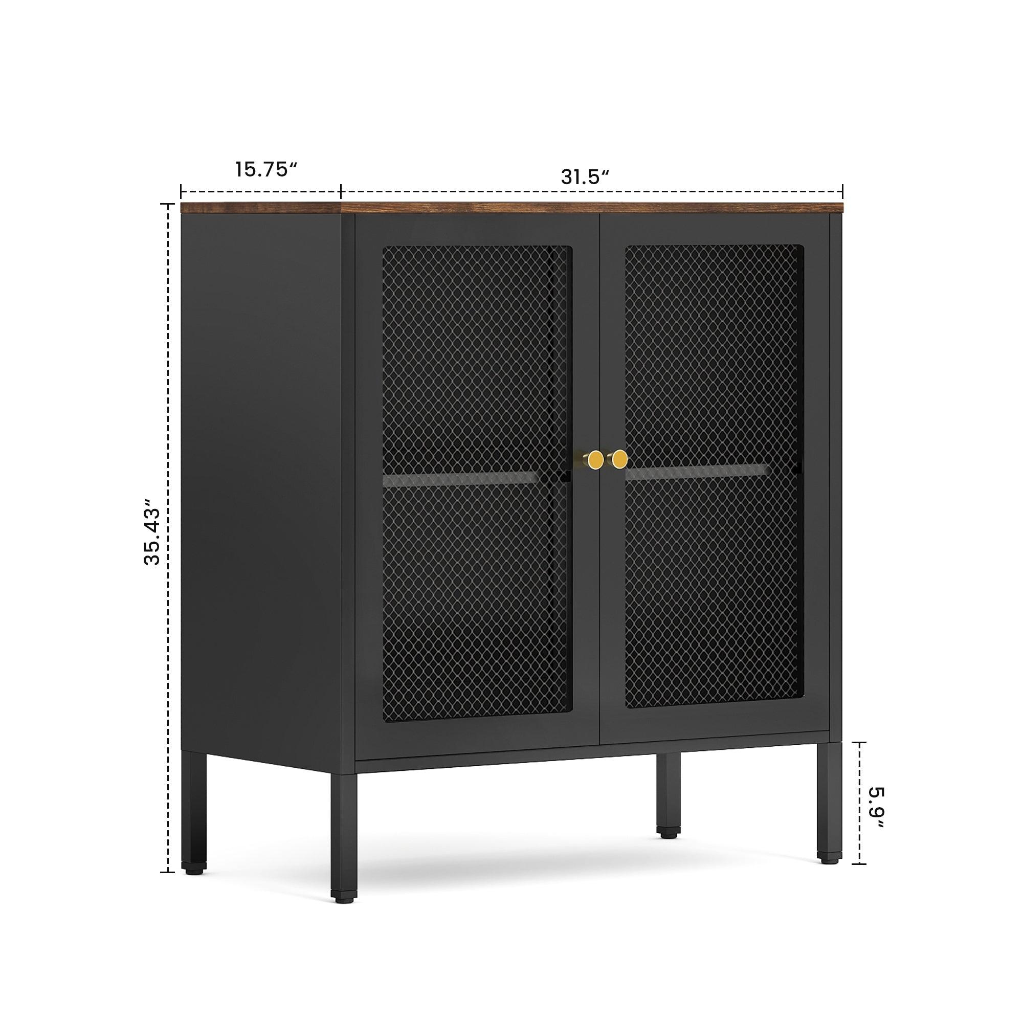 🆓🚛 Metal Steel Storage Cabinet, Office File Cabinet Locker 2 Grid Doors Storage Cabinet, Steel Cabinet With Magnetic Grid Doors & Adjustable Shelf (Black)