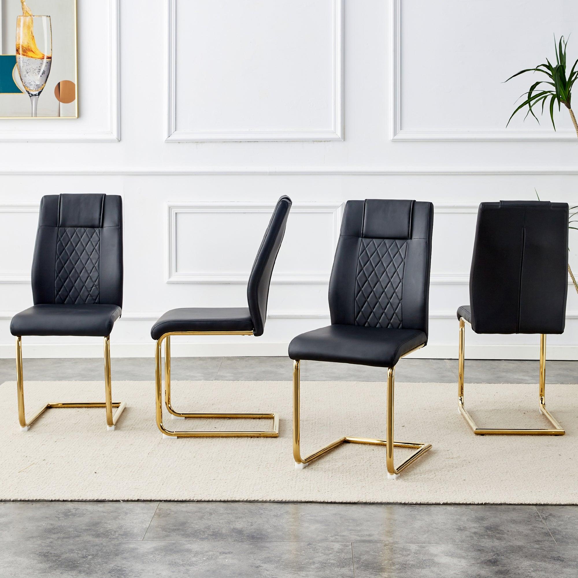 🆓🚛 Modern Dining Chairs With Faux Leather Padded Seats, Dining Room Chairs, Gold Metal Leg Upholstered Chairs, Suitable for Kitchens, Living Rooms, Bedrooms, & Offices, Set Of 6 (Black+Pu Leather)