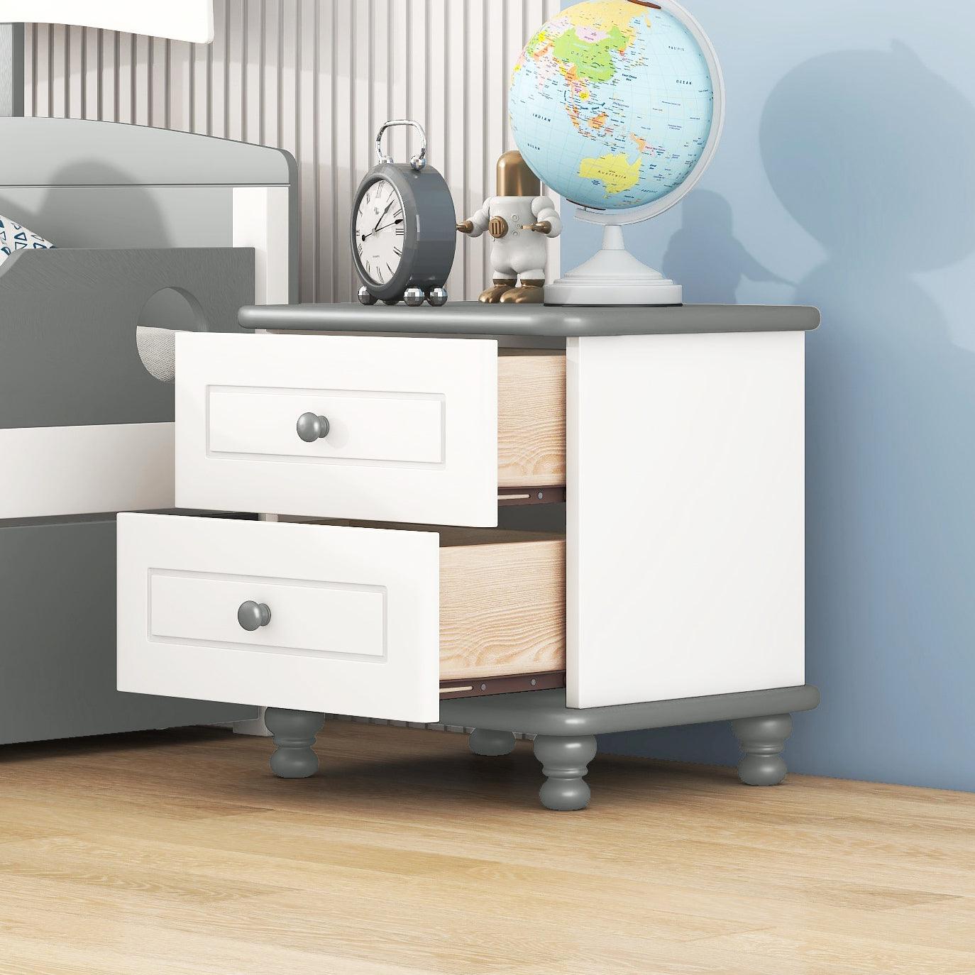 🆓🚛 Jemengro Wooden Nightstand With Two Drawers for Kids - White+Gray