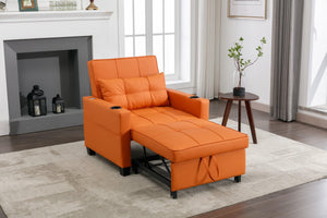 Futon Chair Bed Convertible Chair 3-in-1 Pull Out Sleeper Chair Beds with USB Ports, Wear-resistant and Anti-scratch, Armchair Bed Sleeper for Living Room (Orange Leather)