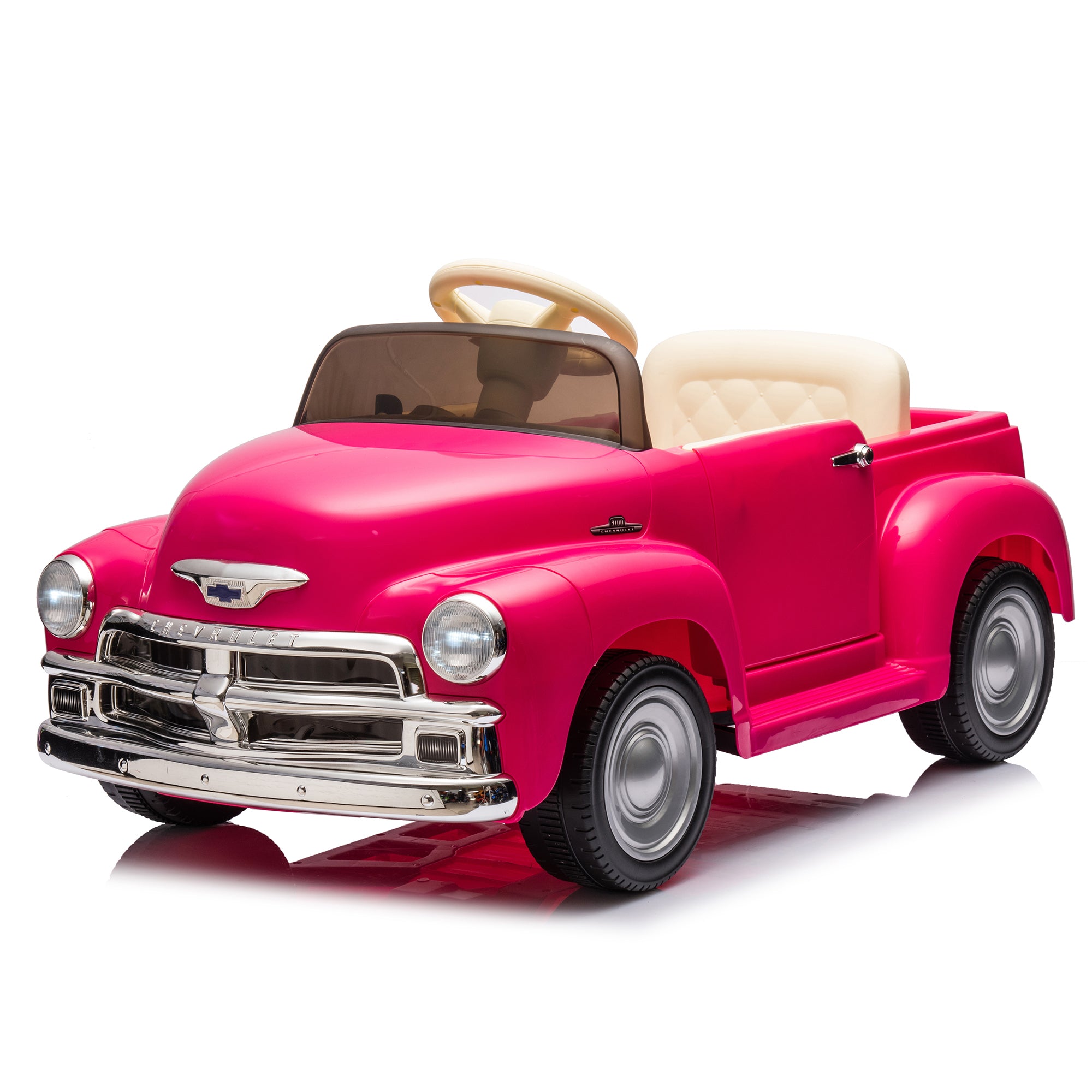 🆓🚛 12V Kids Ride On Truck Car W/Parents Control, Licensed Chevrolet 3100 Pickup, Electric Car for Kid, Vintage Modeling, 3 Speeds, LED Lights, Bluetooth, USB, High-Power Up To 4.35 Km/H, Age 3+, Pink