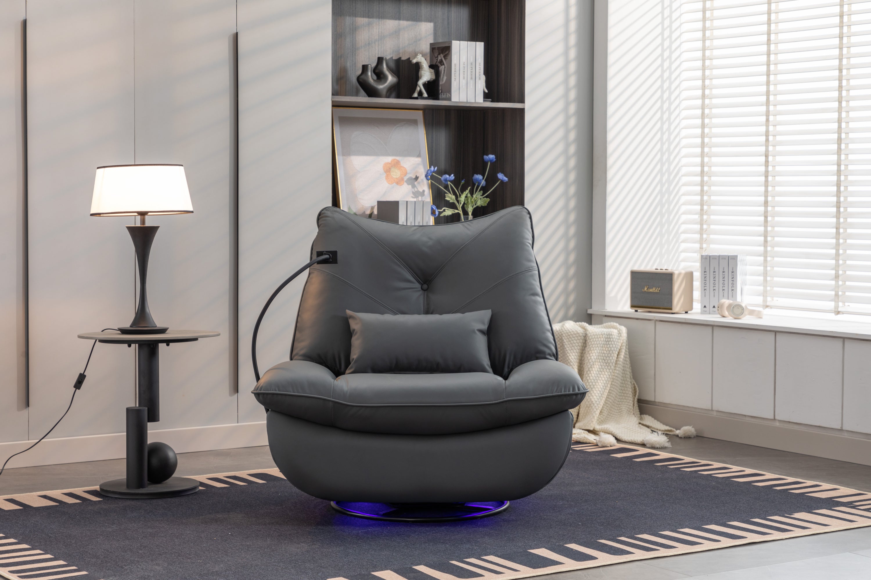 270° Swivel Glider Recliner Rocking Chair, USB Port Charge for Nursery Chair with Atmosphere Lamp for Living Room Bedroom Apartment