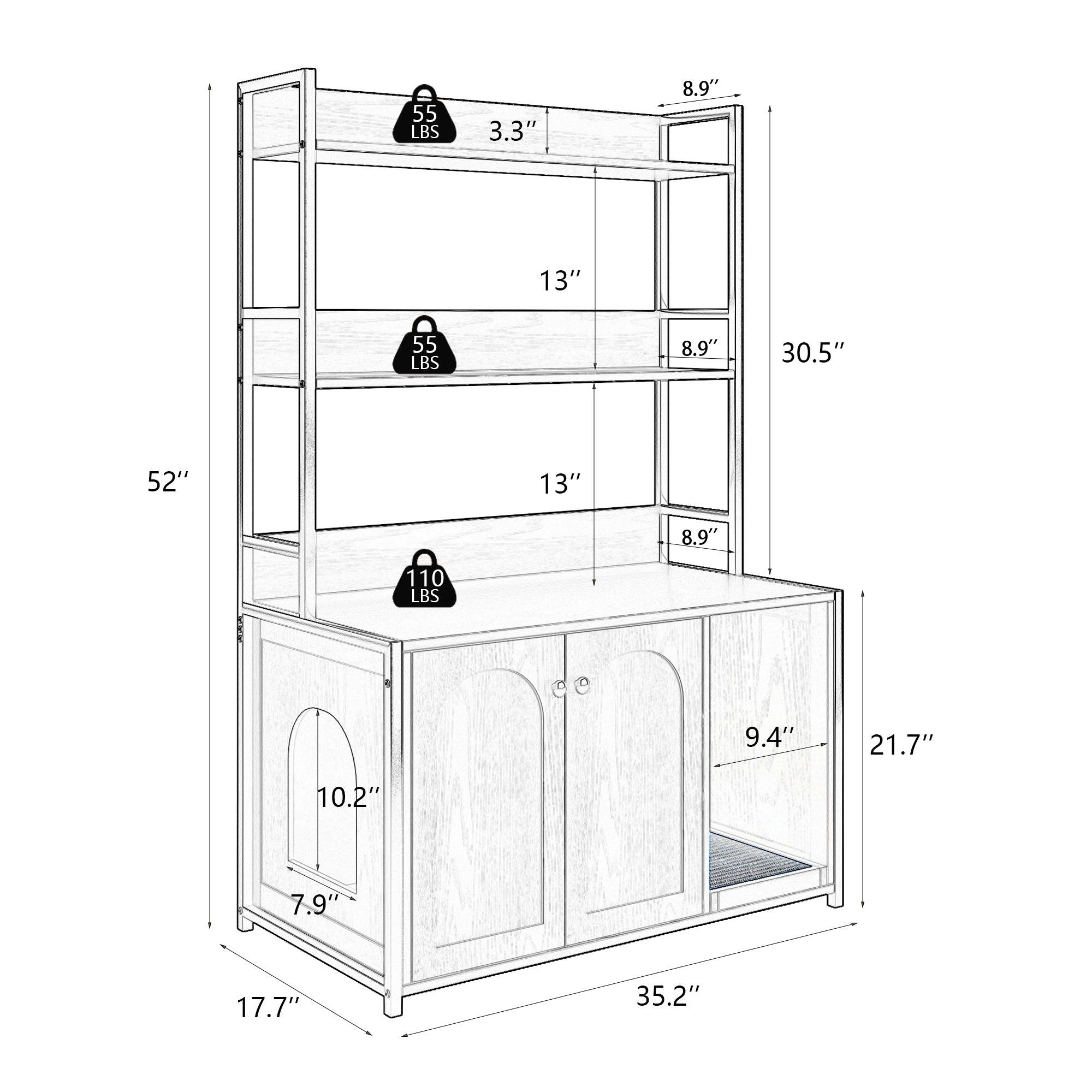 Hidden Cat Litter Box Enclosure Cabinet With Shelf Storage - Black