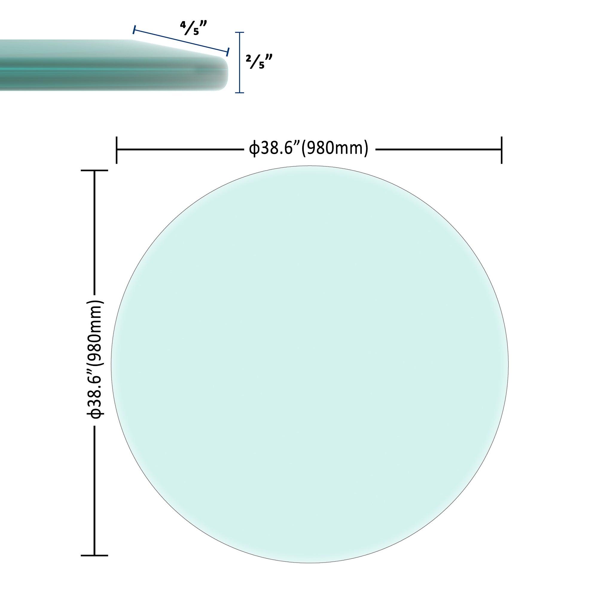 CALMY 38.6" Inch Round Tempered Glass Table Top Clear Glass 2/5" Inch Thick Beveled Polished Edge