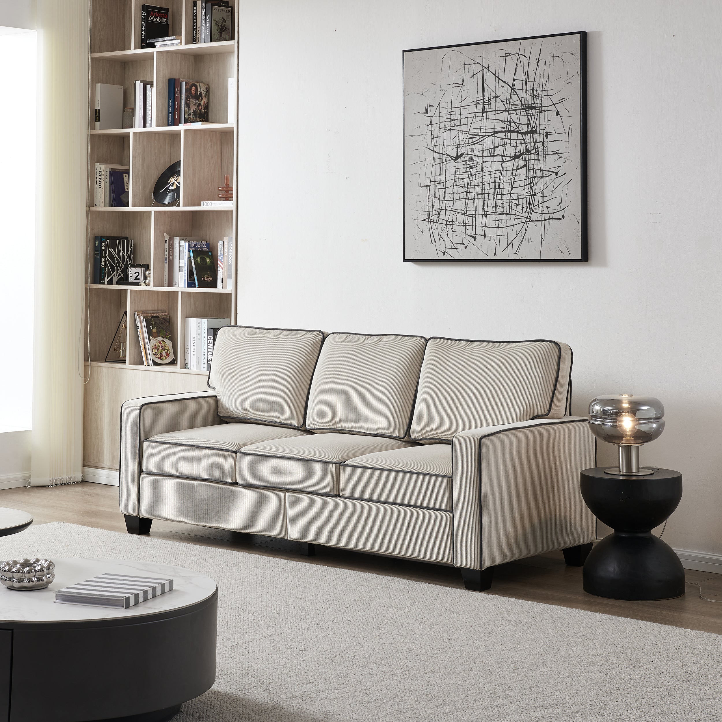 81" 3-Seater Corduroy Sofa With Storage, Beige