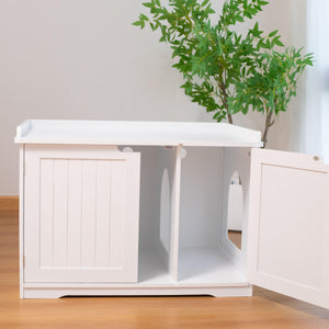 30" Litter Box Shell, Hidden Litter Box Furniture Cabinet, Indoor Cat Room Side Table, Large Pet Box Bedside Table, Litter Box Toilet, Indoor Kennel (White)