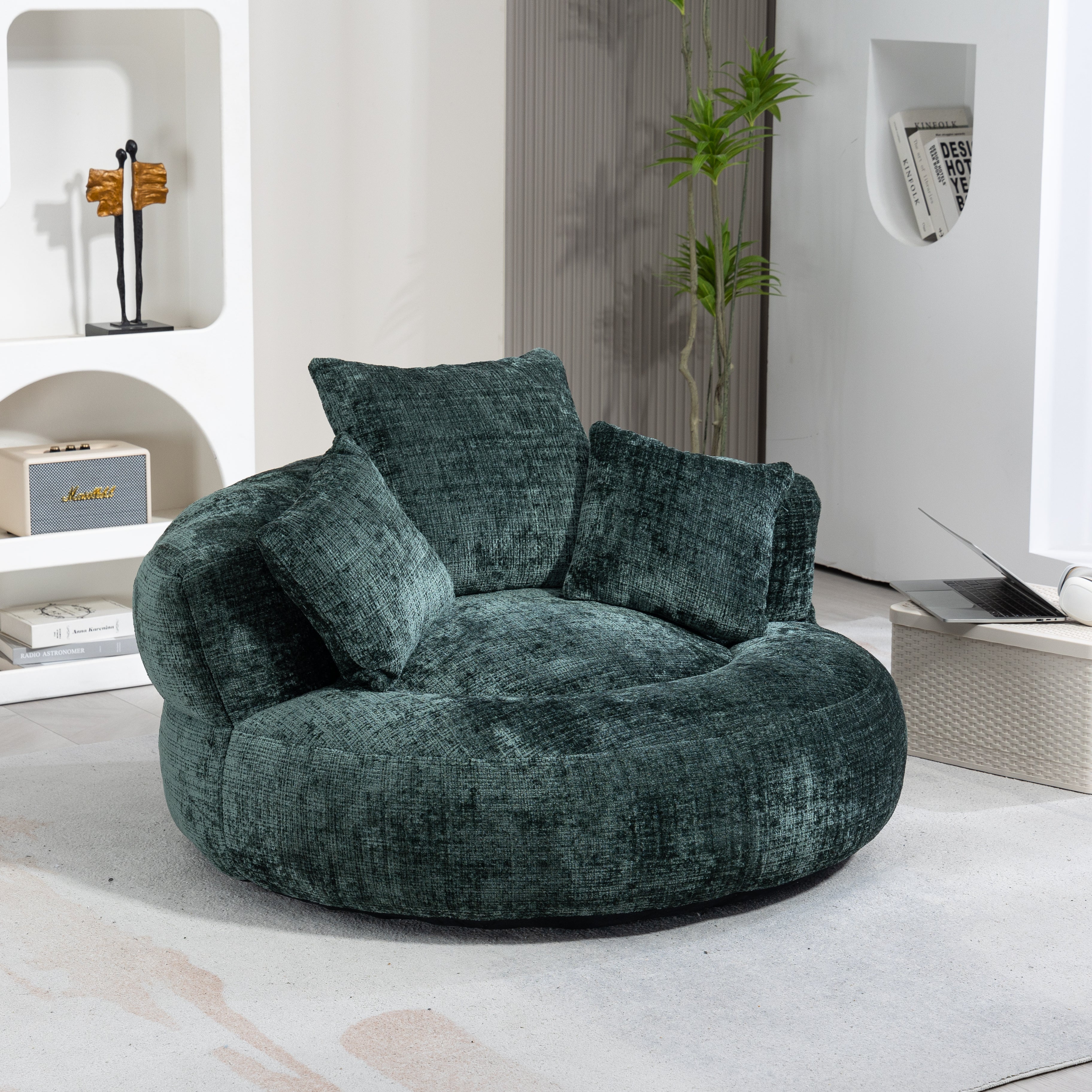 Lazy Sofa Durable Comfort Lounger High Back Bean Bag Chair Couch With Three Pillows for Adults and Kids, Indoor & Outdoor,  Single Gaming Sofa Chair For Bedroom & Office, Emerald Chenille