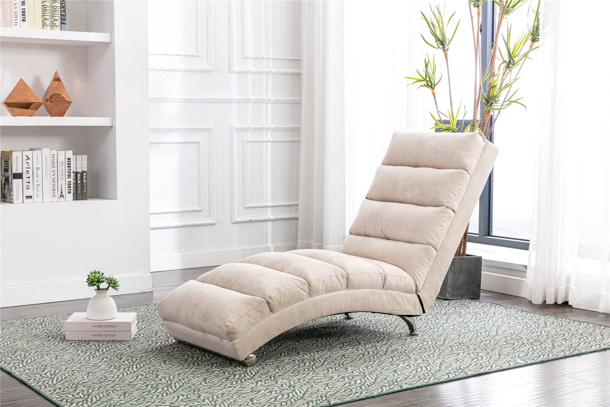 🆓🚛 Linen Chaise Lounge Indoor Chair, Modern Long Lounger for Office Or Living Room