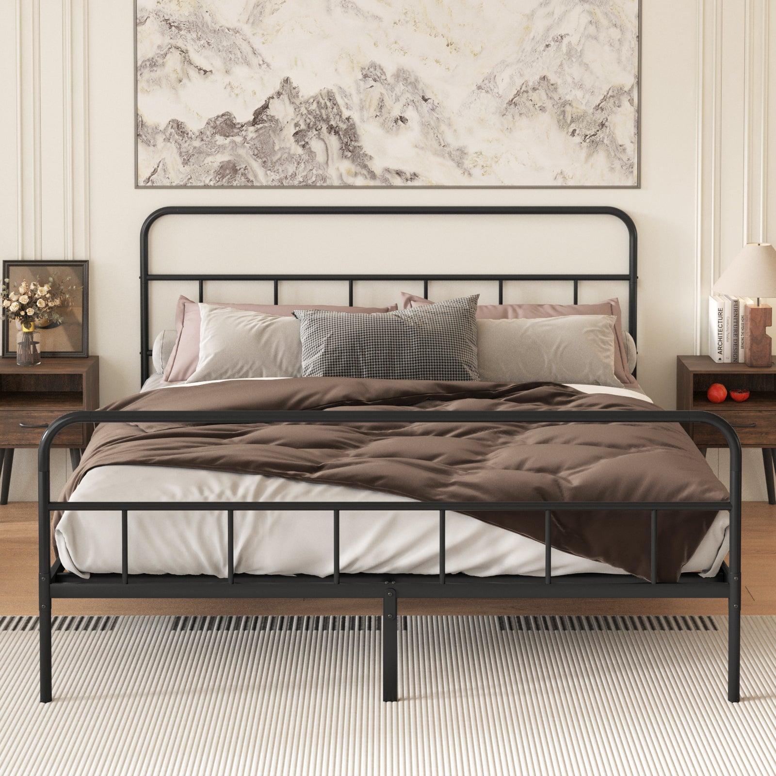 🆓🚛 Metal Platform Bed Frame With Headboard, Sturdy Metal Frame, King Size
