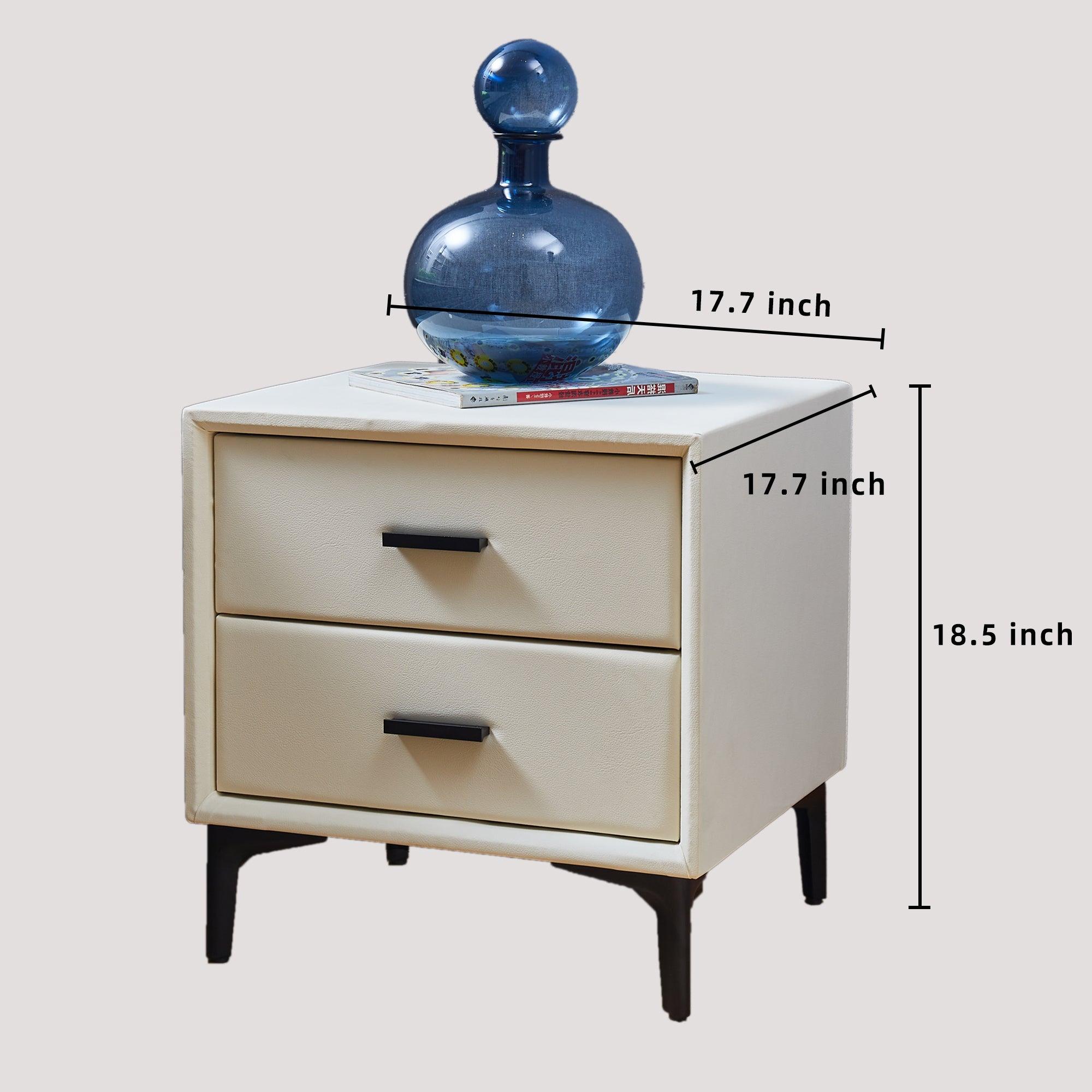 🆓🚛 Modern Nightstand With 2 Drawers, Night Stand With Pu Leather & Hardware Legs, for Bedroom, Beige