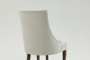 Exquisite White Boucle Upholstered Strip Back Dining Chair with Solid Wood Legs 2 Pcs