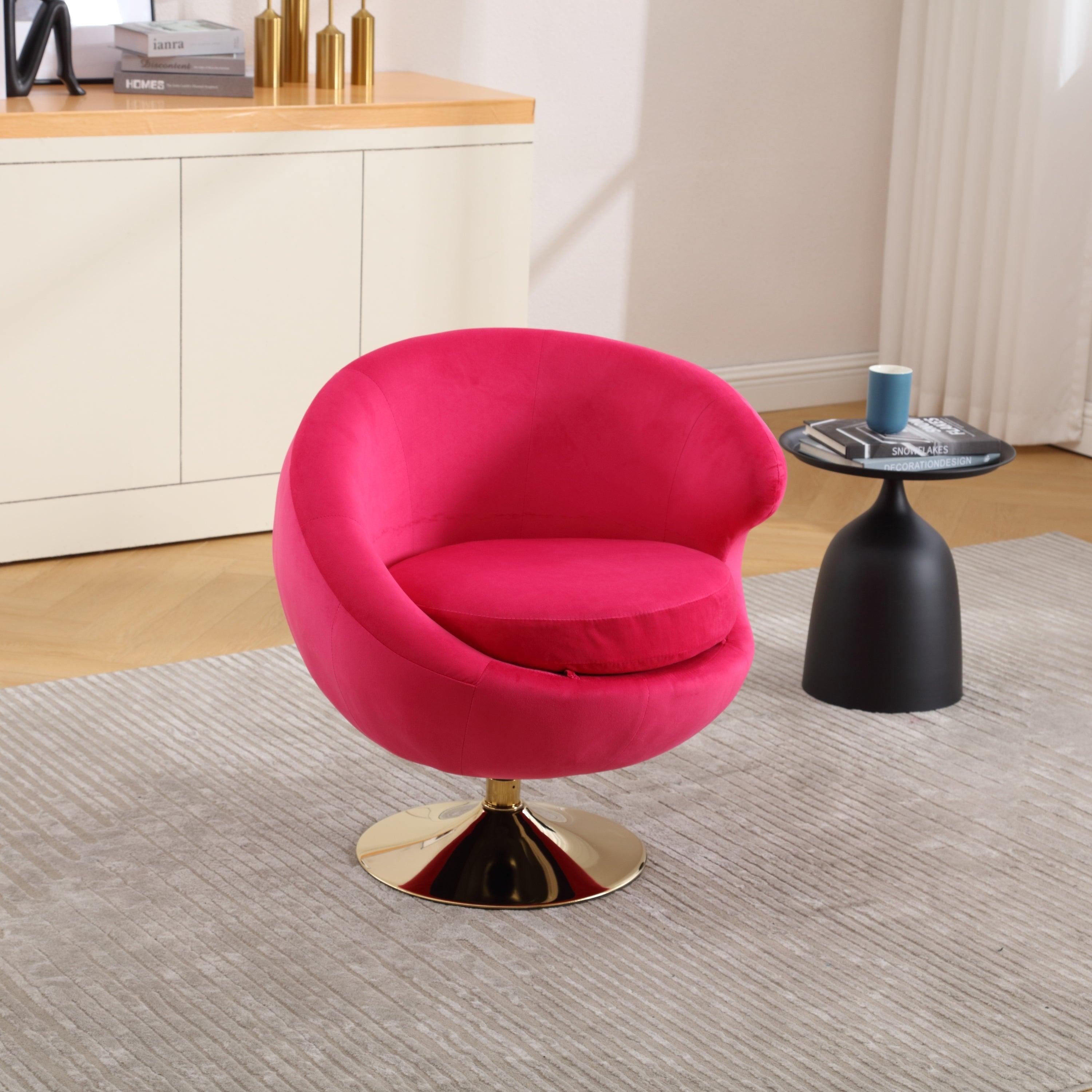 🆓🚛 360 Degree Swivel Cuddle Barrel Velvet Ltr Accent Chair, Rose Red