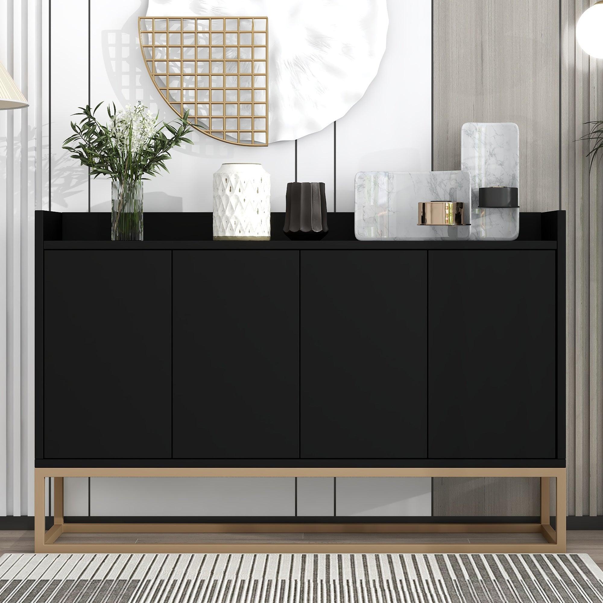 🆓🚛 Modern Sideboard Elegant Buffet Cabinet With Large Storage Space for Dining Room, Entryway (Black)