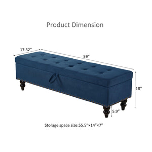 59" Bed Bench with Storage  Blue Fabric