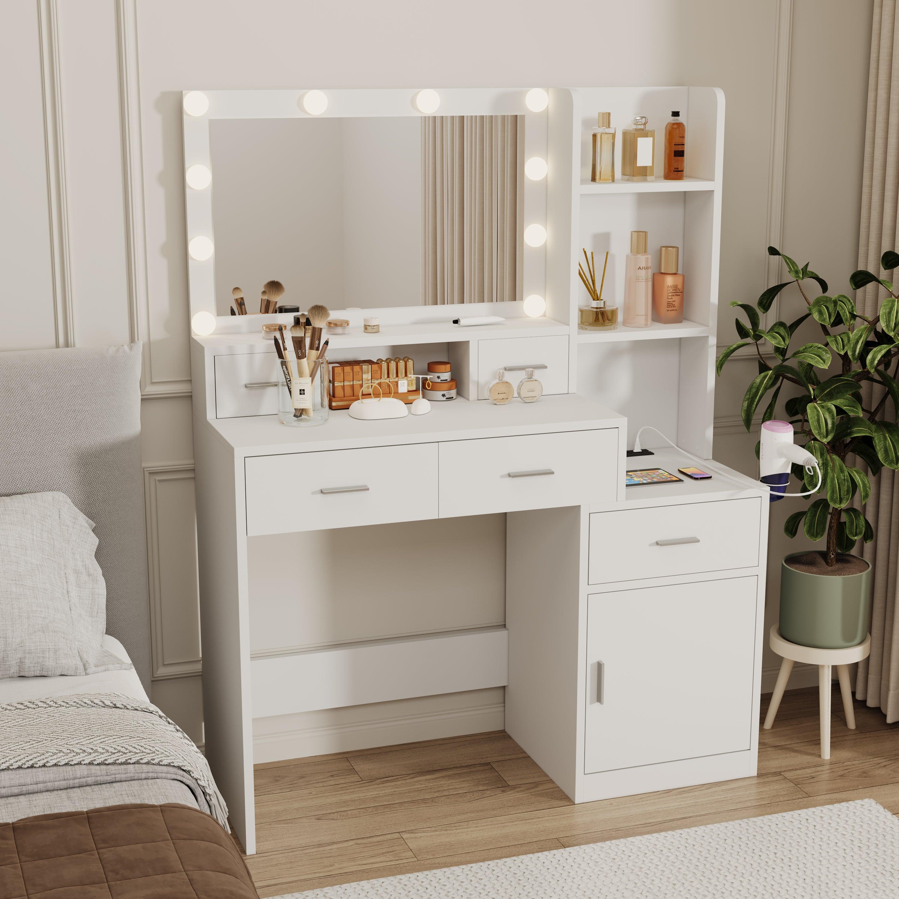 🆓🚛 Smart Mirror Dressing Table With Right Side Drawers & Storage Cabinet, Dressing Table With Dressing Pad for Bedroom, Dressing Room