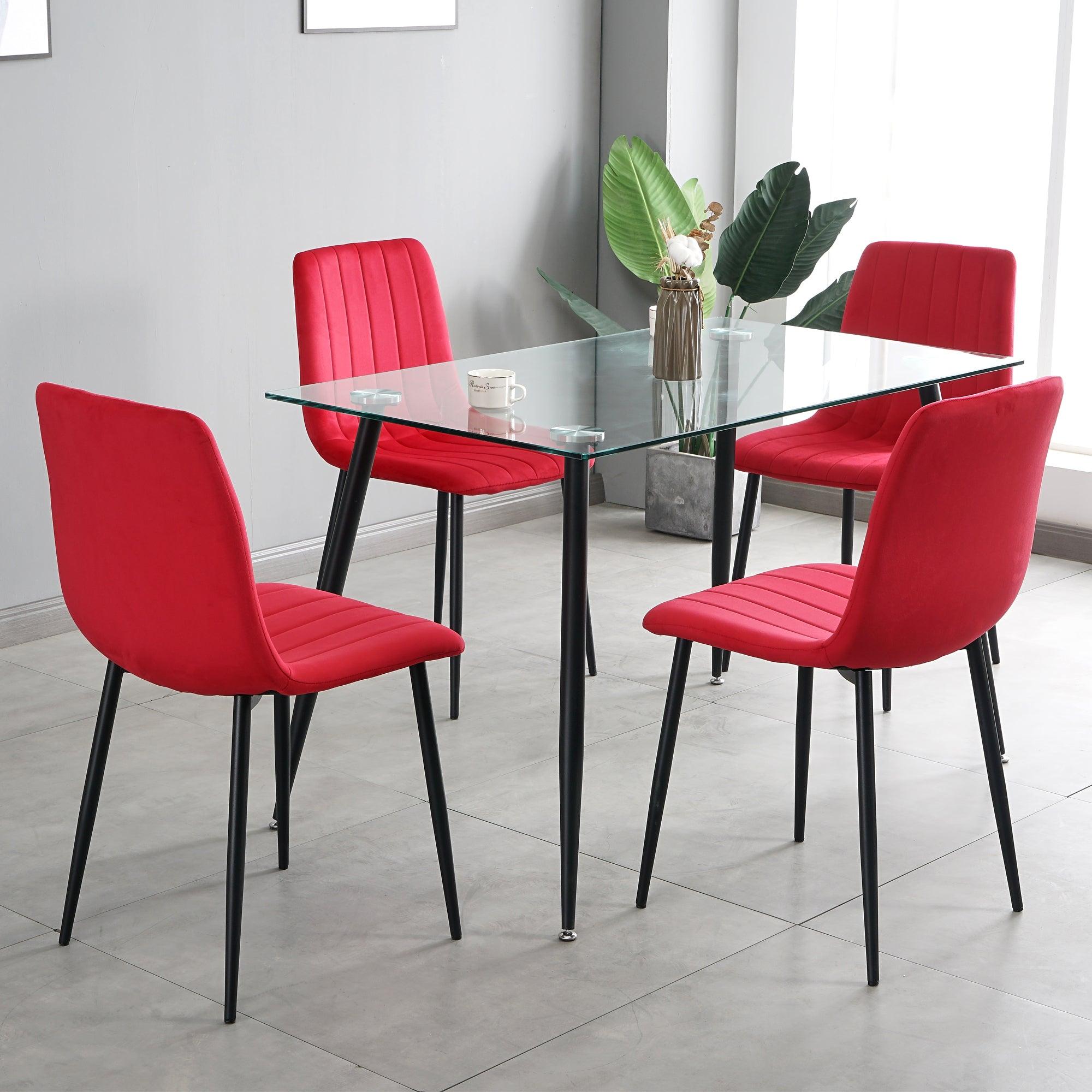 GIKILI Modern Dining Kitchen Chairs with Black Coated Metal Legs (set of 4), Red