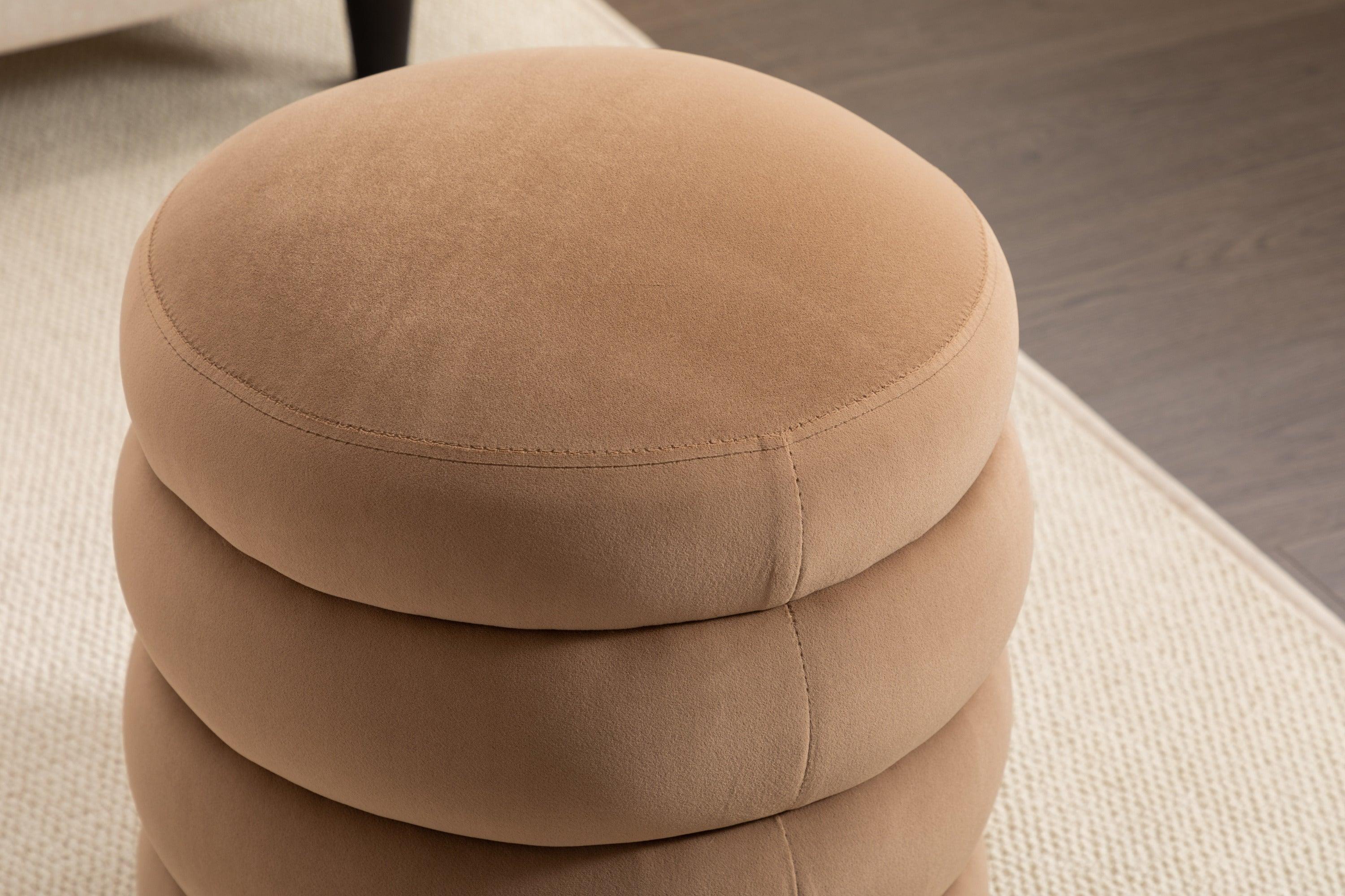 🆓🚛 Verechy Soft Velvet Round Ottoman Footrest Stool, Coffee