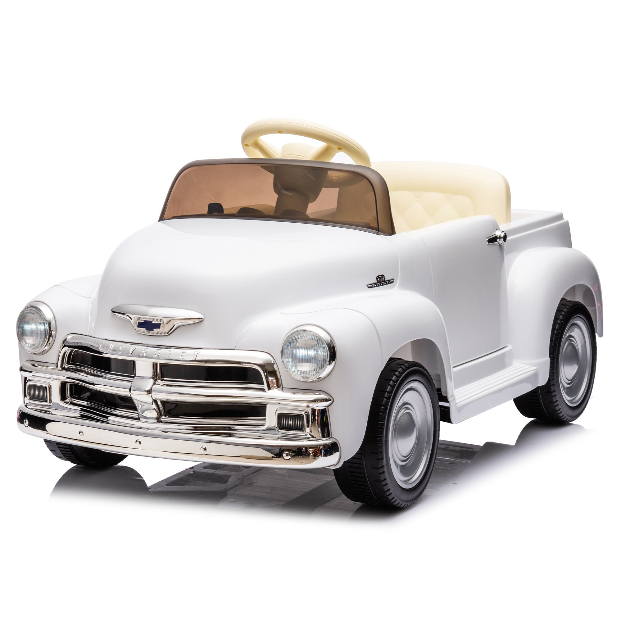 🆓🚛 12V Kids Ride On Truck Car W/Parents Control, Licensed Chevrolet 3100 Pickup, Electric Car for Kid, Vintage Modeling, 3 Speeds, LED Lights, Bluetooth, USB, High-Power Up To 4.35 Km/H, Age 3+ White
