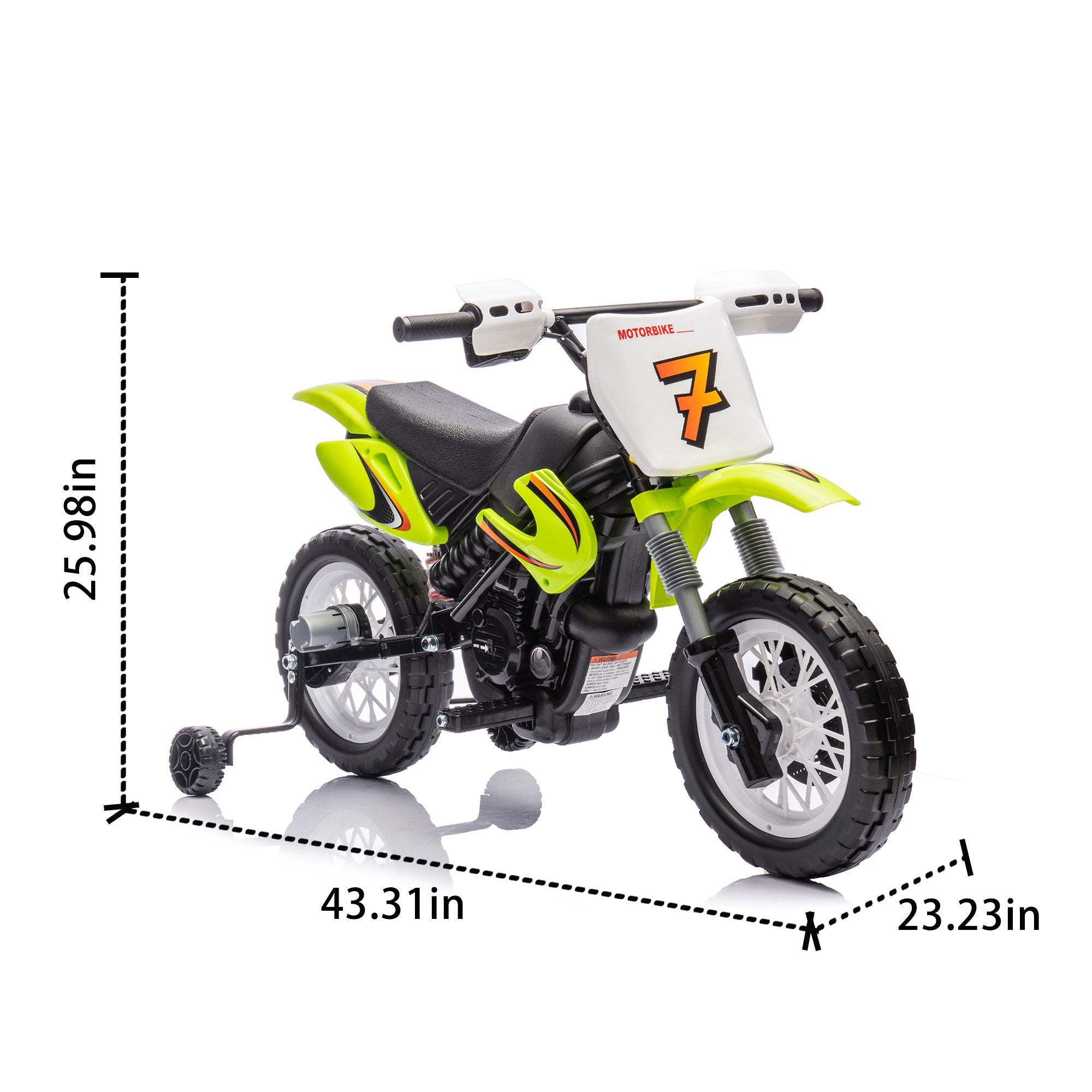 12V Kids Ride On Electric Toy Motorcycle, Rear Suspension, Twist Grip Throttle, Slow Start, Removable Training Wheels, Indie Music Box With Horn and Engine, Simulation of Dirt Bike Modeling for Kids 5+.