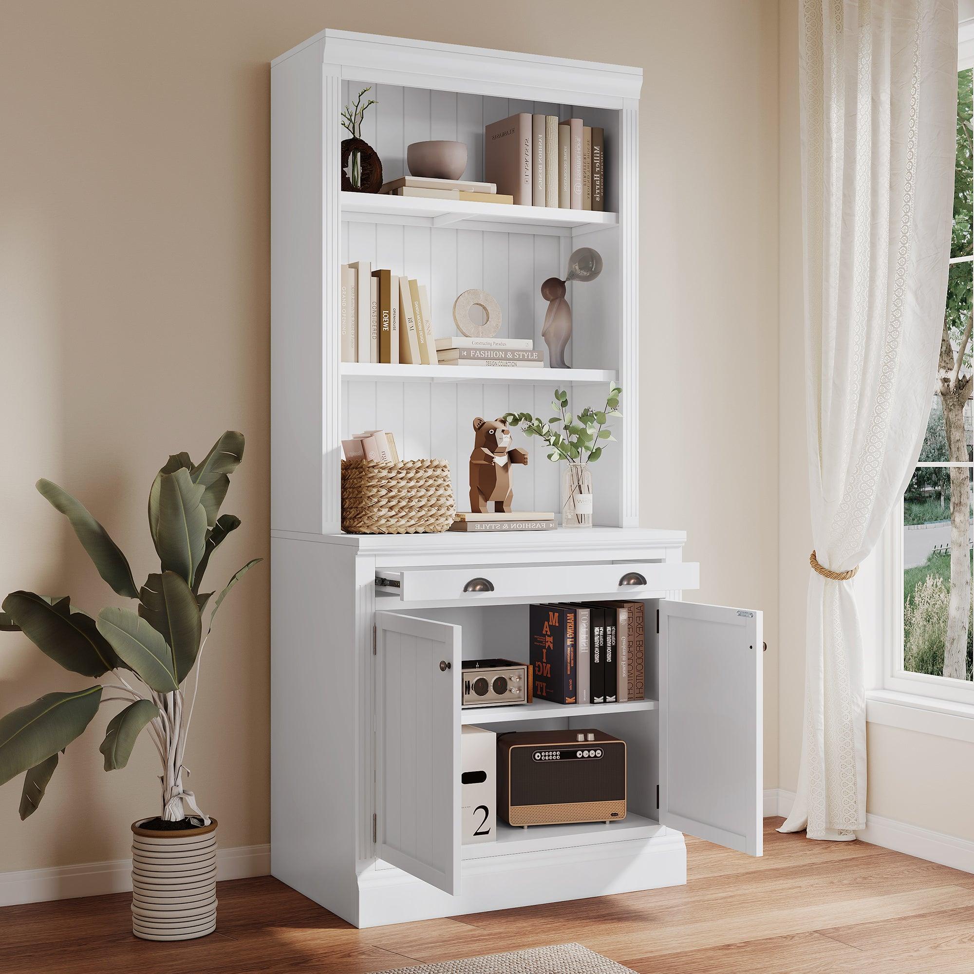 🆓🚛 83.4" Tall Bookshelf With Led Lighting, Modern Bookcase With 2 Doors & 1 Drawer, Storage Bookcase With Open Shelves for Living Room, Home Office, White